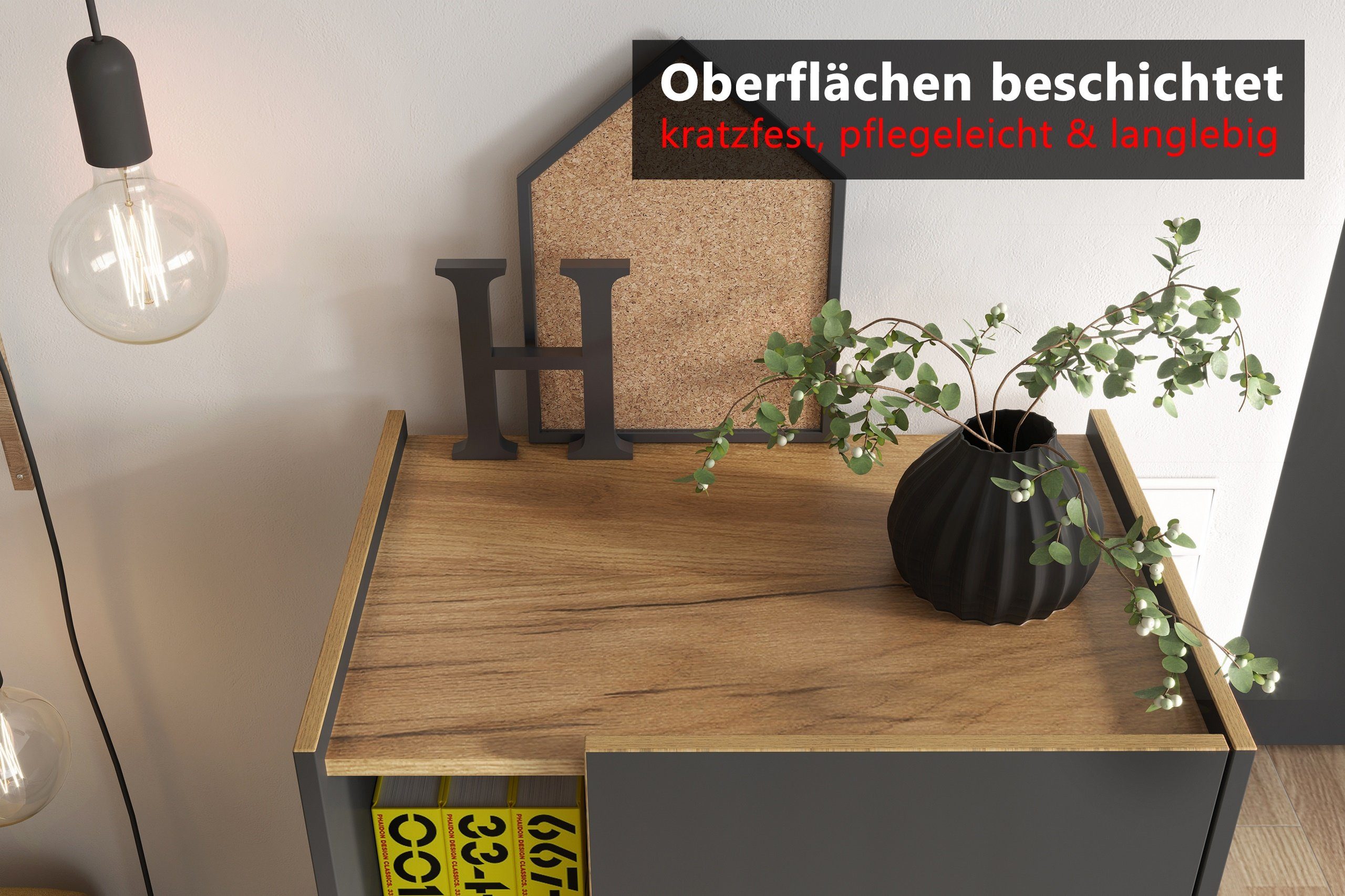 Büroschrank 5 darkoak bümö Aktenschrank mit graphit/eiche Ordnerhöhen in