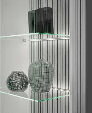 Furn.Design Wohnwand Merced, (Wohnzimmer-Set in weiß matt und schwarz, 3-St., 285 x 180 cm), mit Soft-Close Funktion, Staboptik