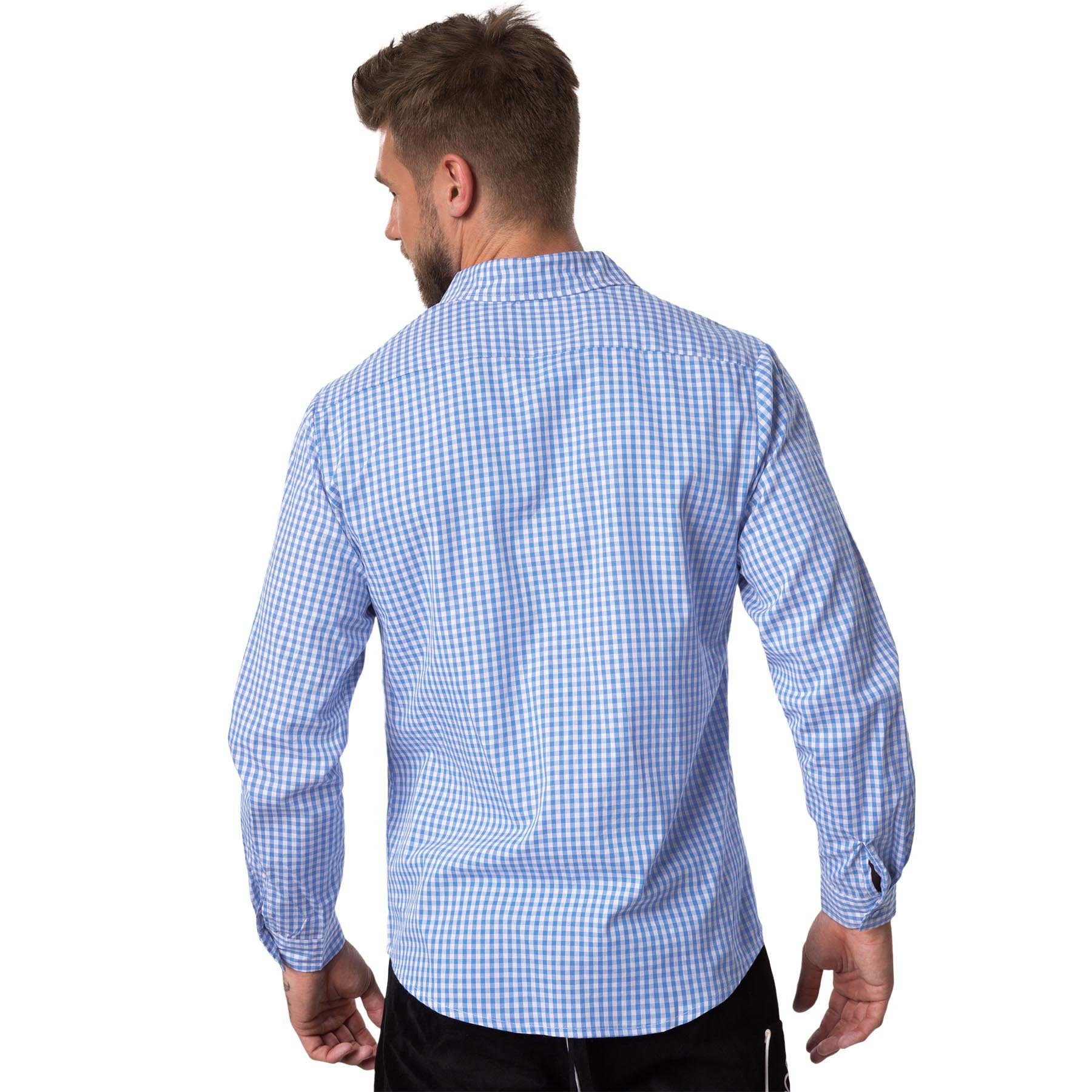 dressforfun Longsleeve Trachtenhemd, Für viele Outfits & Anlässe, Langarmhemd mit (Wiesnhemd, Konfektionsgröße M in blau/weiß) Zweifarbiges Karomuster in kleine – Bild 5 von 5