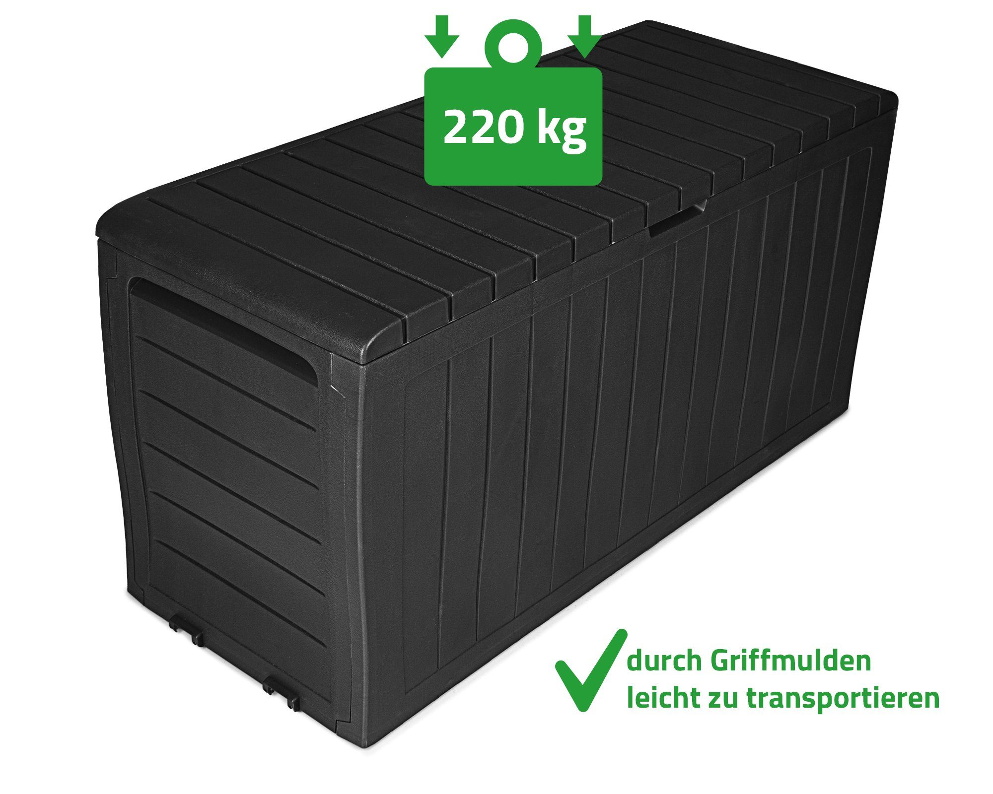 Kissenbox Rollen witterungsbeständig rollbar, Gartenbox Liter, mit 270 ONDIS24 Helsinki Auflagenkiste Sitztruhe anthrazit