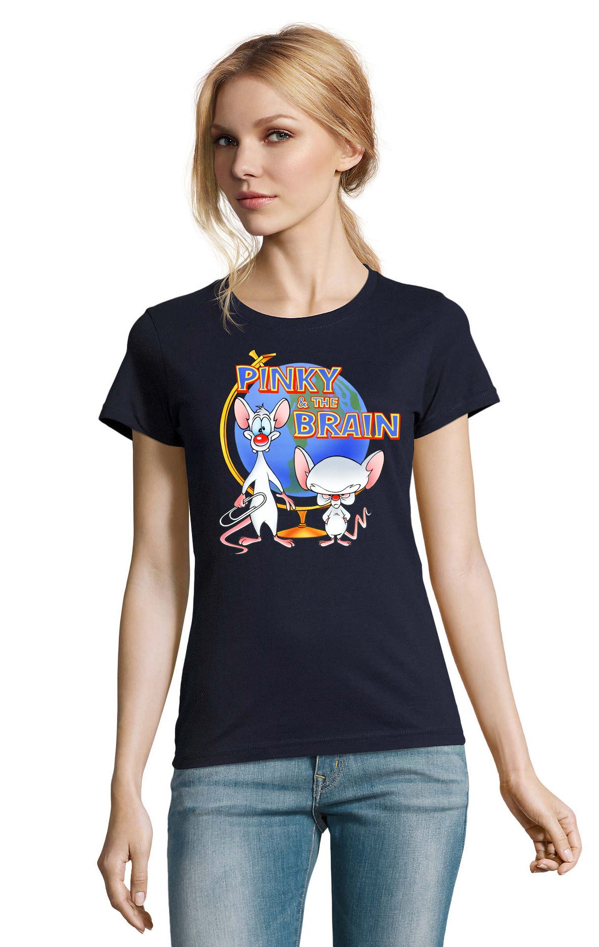 T-Shirt Damen Pinky and the Brain Comic Cartoon Weltherrschaft