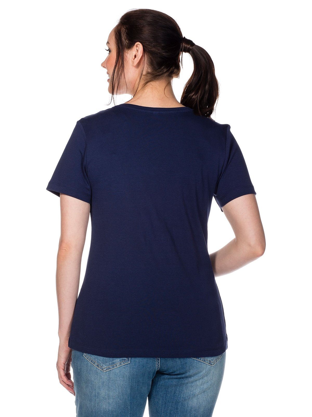 T-Shirt Große aus gerippter marine Qualität fein Sheego Größen