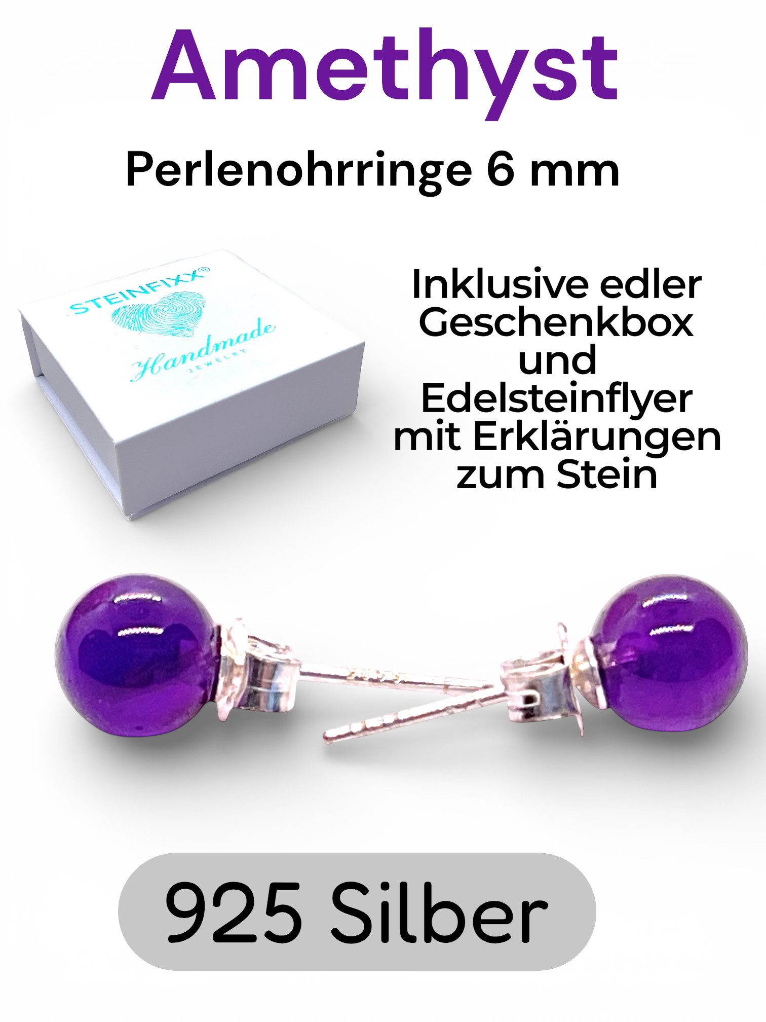 Steinfixx® Paar Ohrstecker 925 Silber Edelstein Perlen Ohrringe - Handmade (zeitlose Eleganz immer dabei, 1-tlg., verschiedene Varianten), incl. Geschenkbox