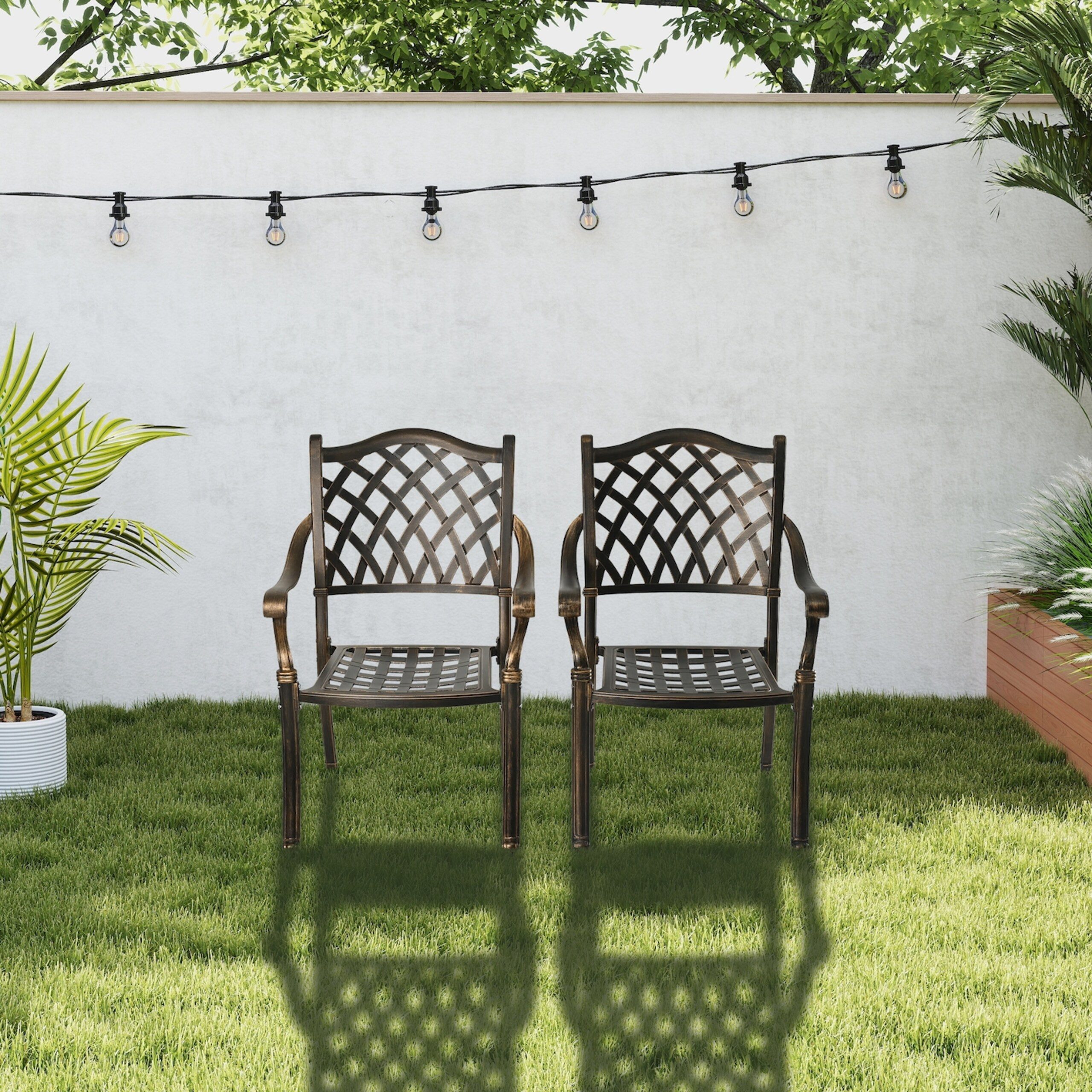 relaxdays Gartenstuhl Antiker Gartenstuhl aus Metall 2er Set, Schwarz-Bronze