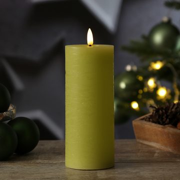 MARELIDA LED-Kerze LED Kerze LINA Rustik Optik Echtwachs flackernd Timer H: 19cm grün