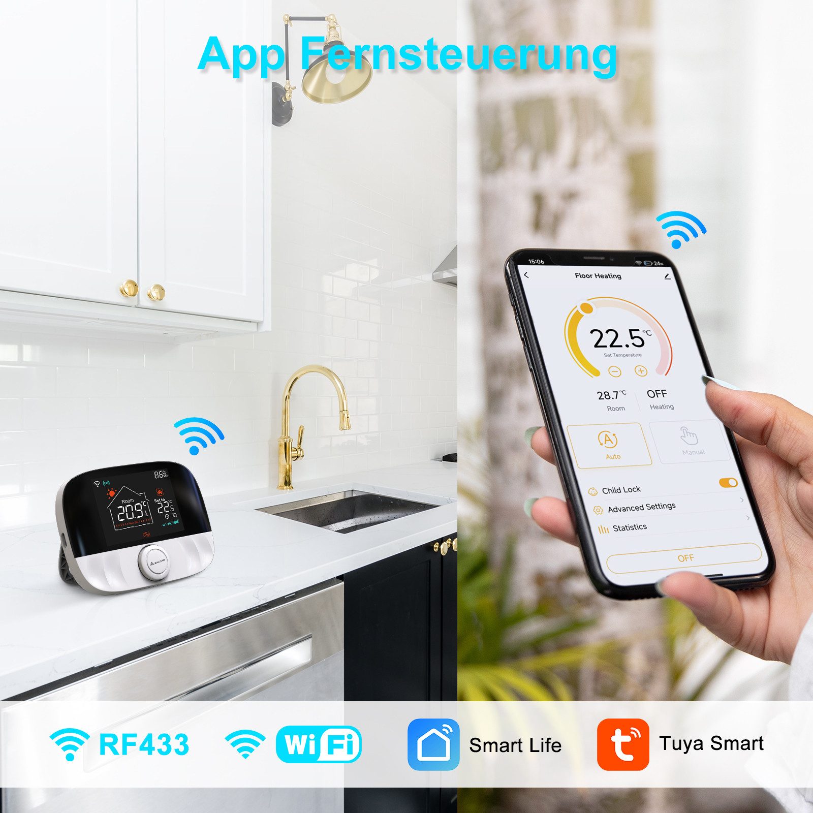 Salcar Heizkörperthermostat WiFi Smart Heizungsthermostat Raumthermostat RF Heizkörperthermostat