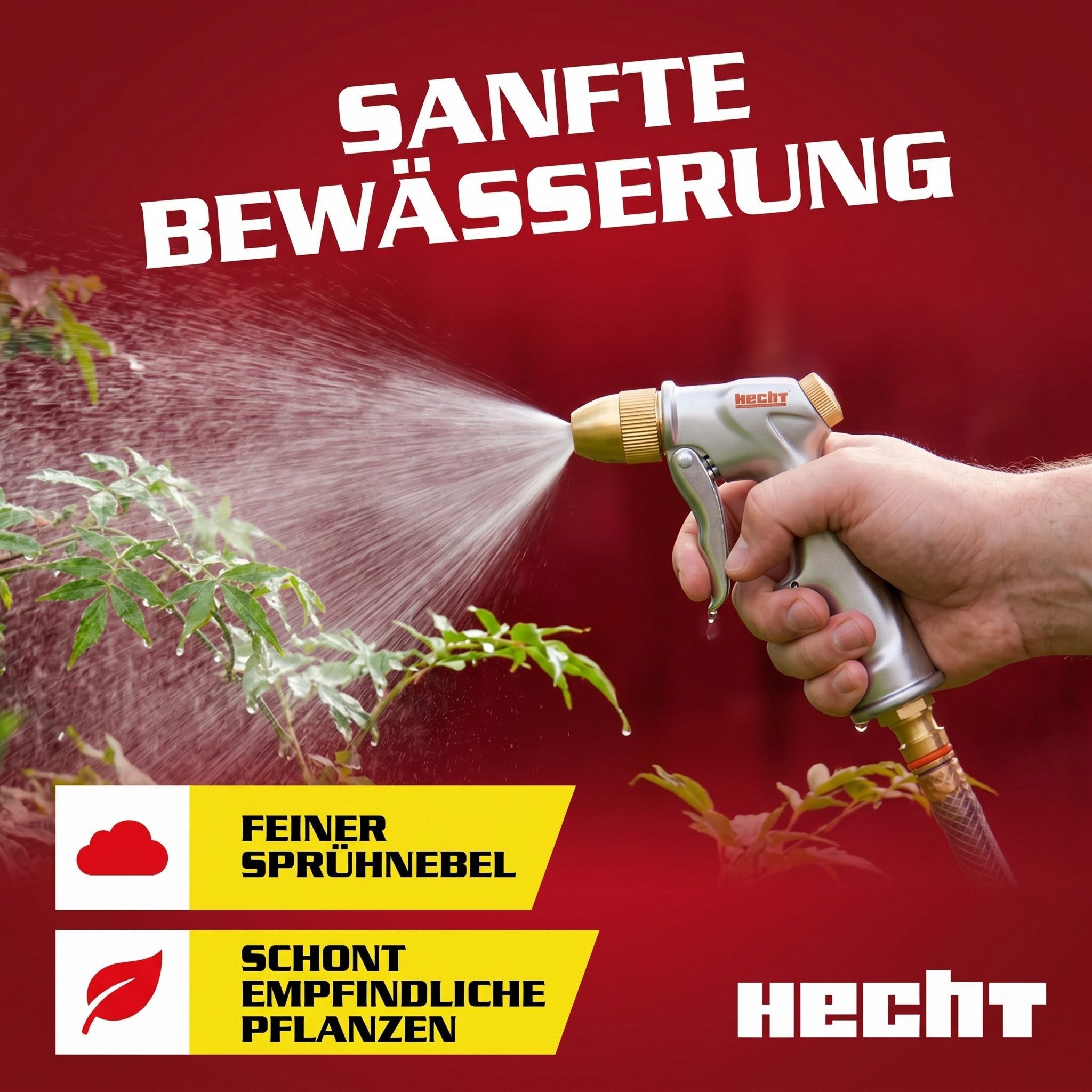 Hecht Bewässerungsbrause Gartenbrause Handbrause mit 6 Sprühmuster Rostfrei, Metallöse, 60 mm Sprühkopf