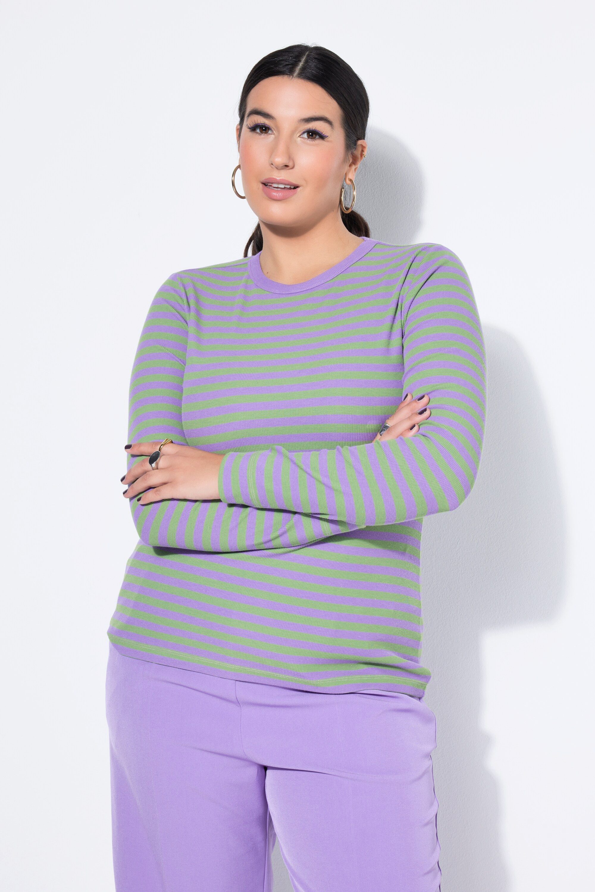 Studio Untold Longsleeve Shirt Slim Shape Ringel Rippjersey Langarm günstig online kaufen