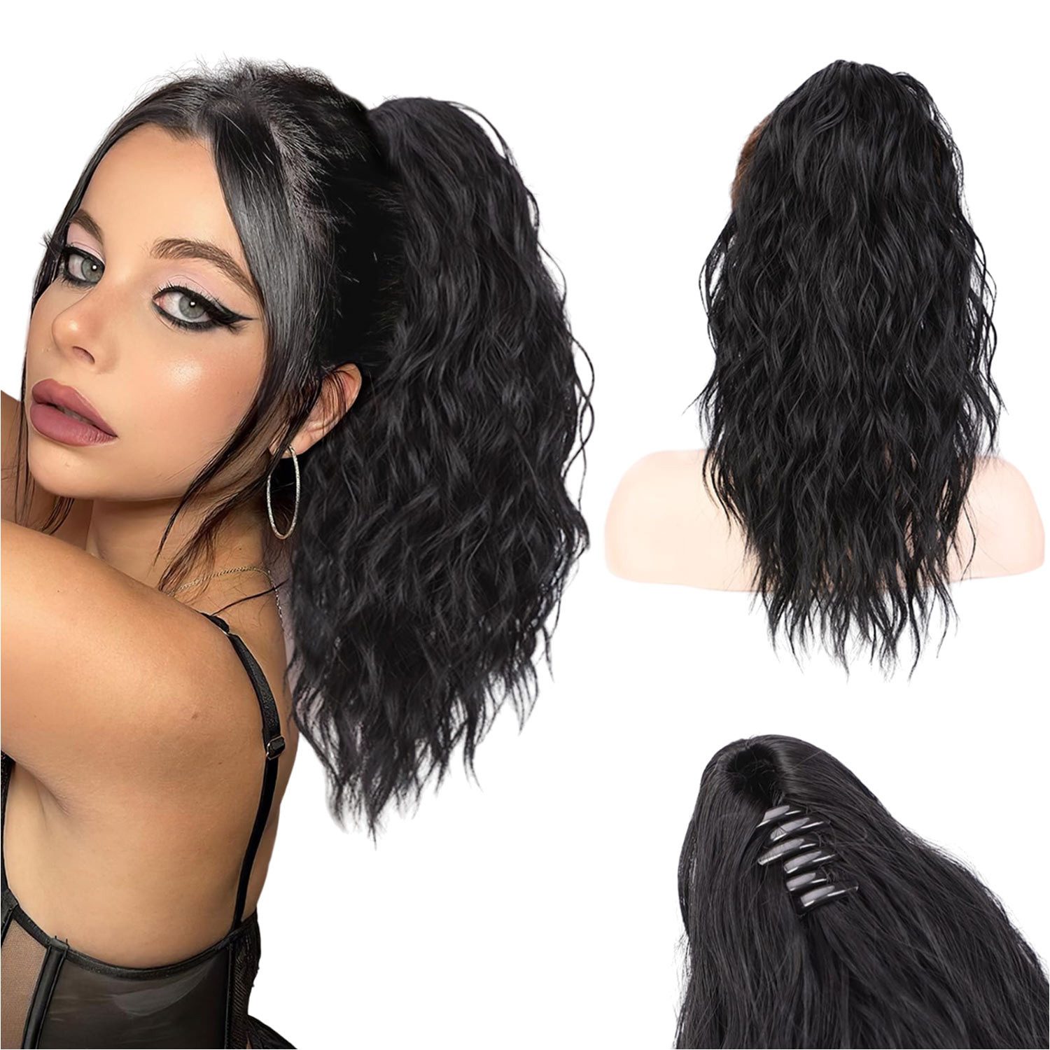Kunsthaarperücke Damen Flauschige Gewellte Ponytail Pferdeschwanz Extension mit Clip