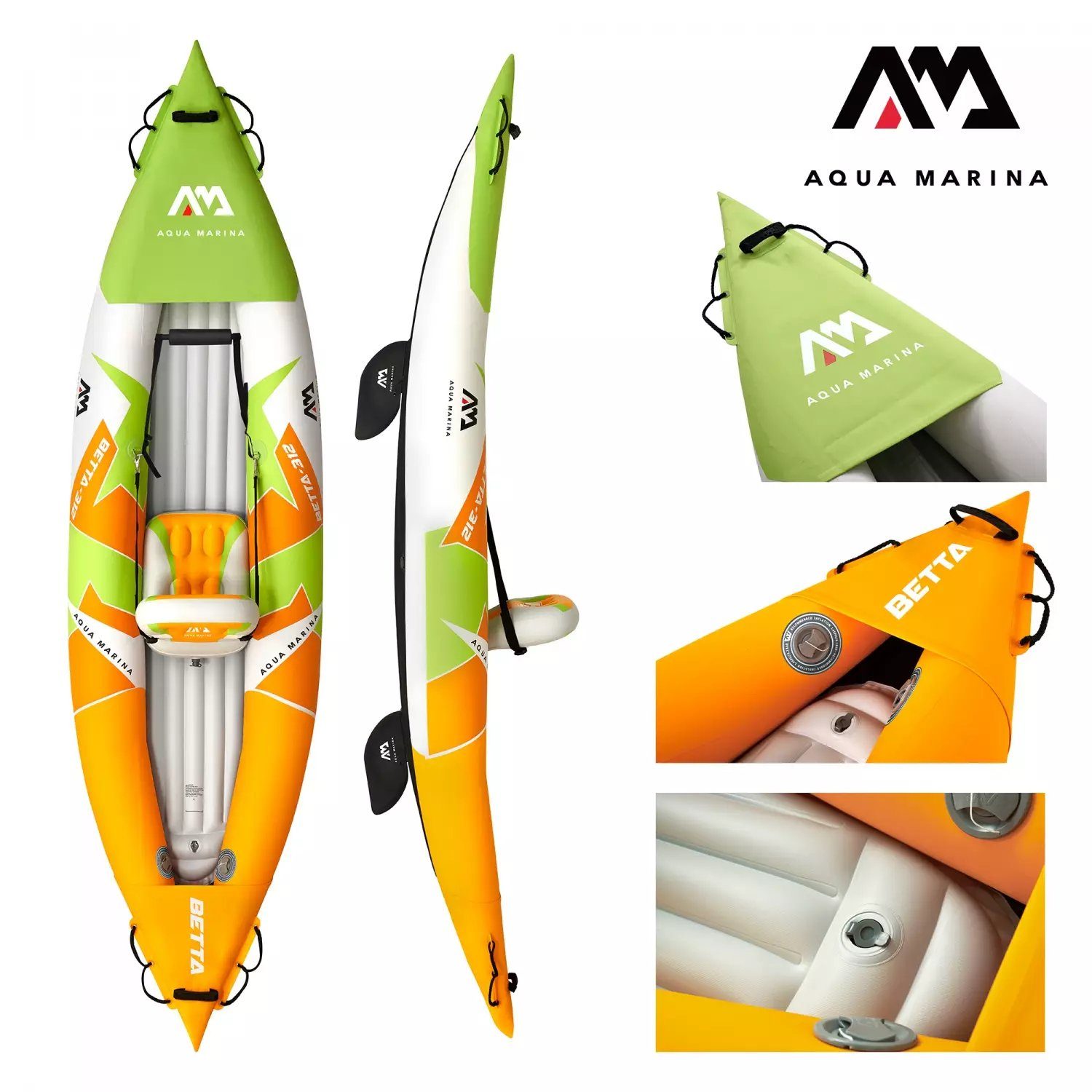 Aqua Marina Einerkajak Kajak 312x83 cm für 1 Person mit Luftsitz verstellbarer Lehne, für ruhige bis wildere Gewässer geeignet | Kajaks