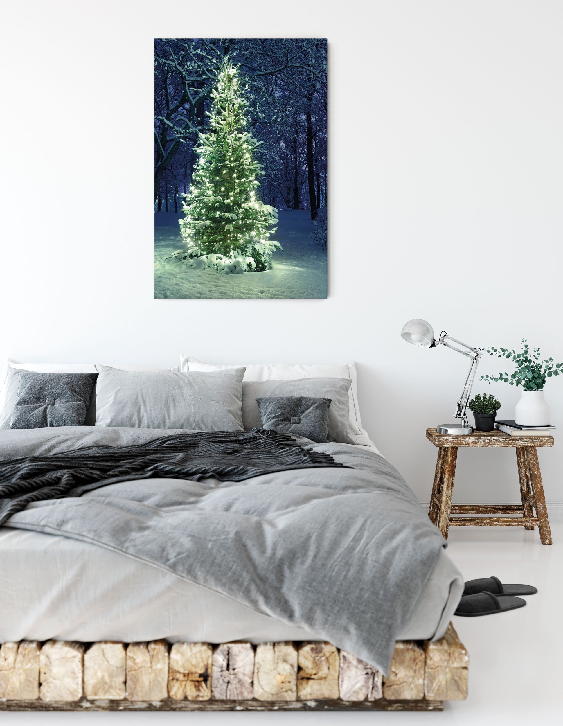 inkl. Zackenaufhänger Weihnachtsbaum, Leinwandbild Leuchtender Leinwandbild Pixxprint St), Weihnachtsbaum fertig Leuchtender bespannt, (1
