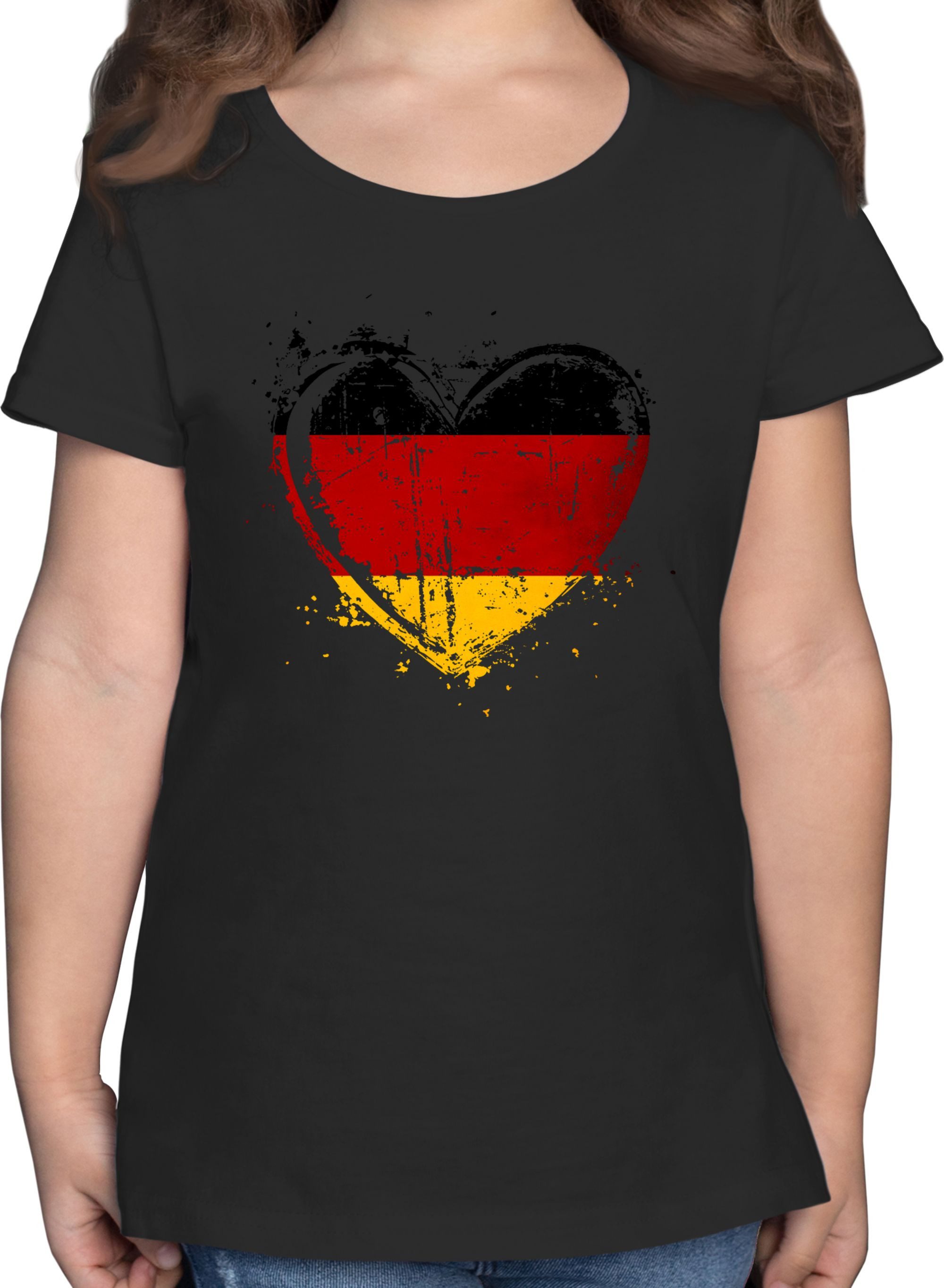 T-Shirt Deutschland Herz Motiv, Schwarz Rot Gold, Germany