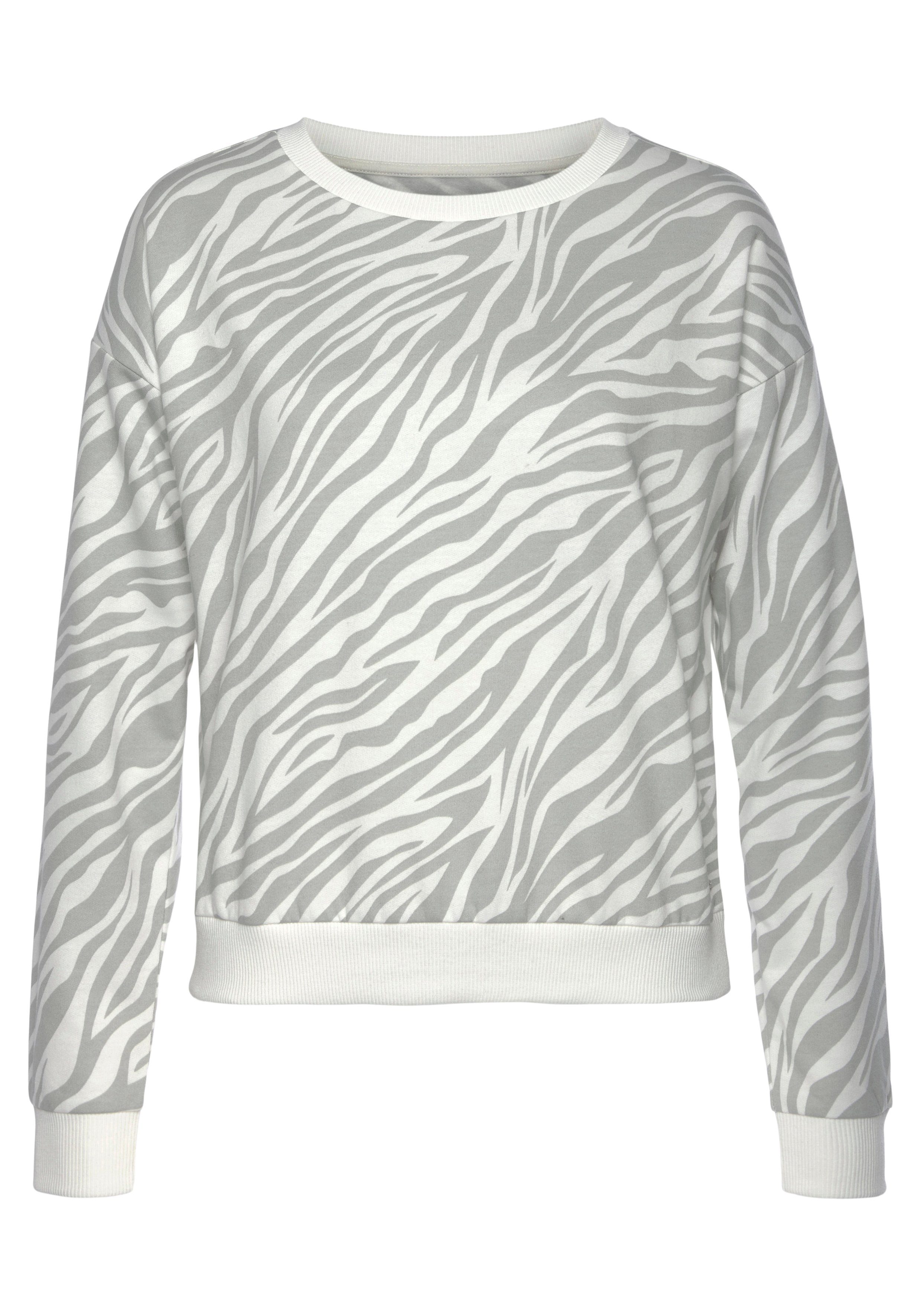 LASCANA zebra Sweater aus Sweatmaterial gestreift weichem grau
