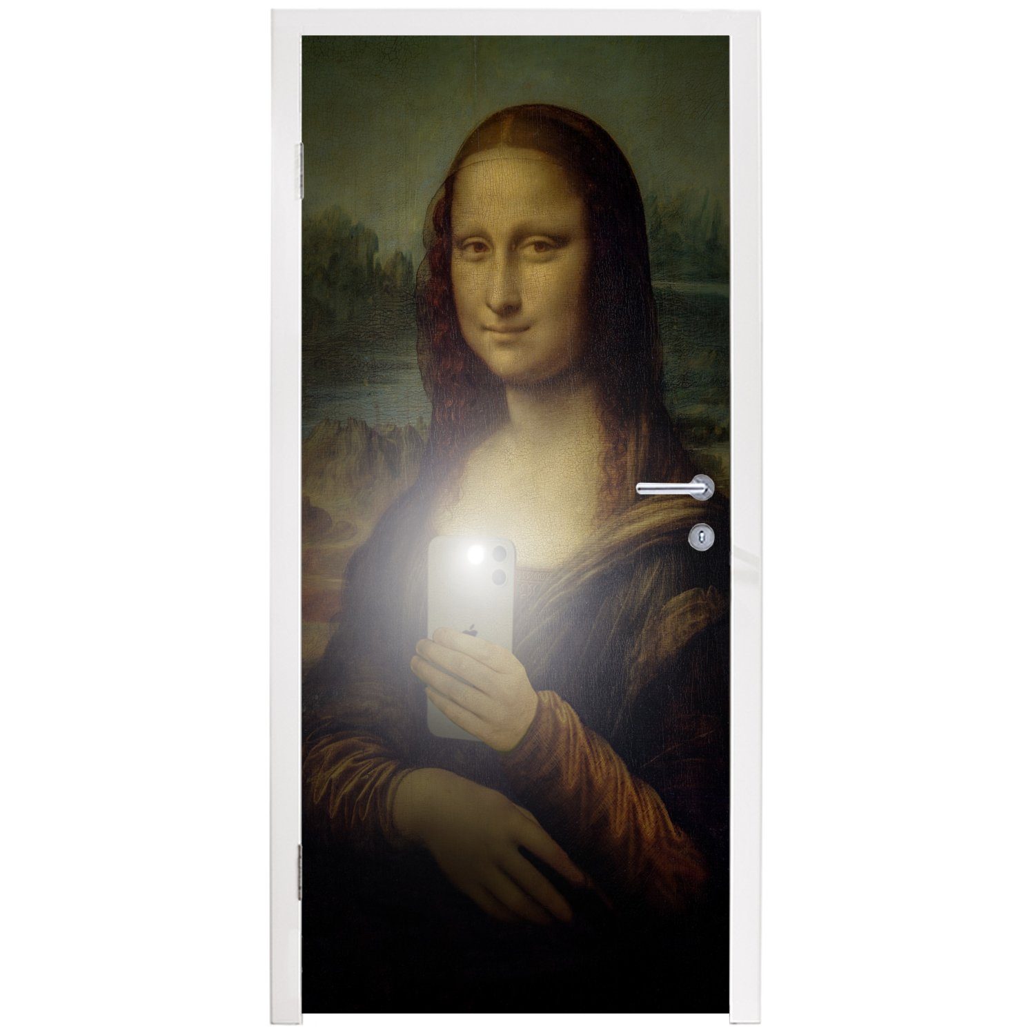 MuchoWow Türtapete Mona Lisa - Matt, cm Vinci 75x205 Telefon, Fototapete bedruckt, (1 Türaufkleber, für Da - St), Tür