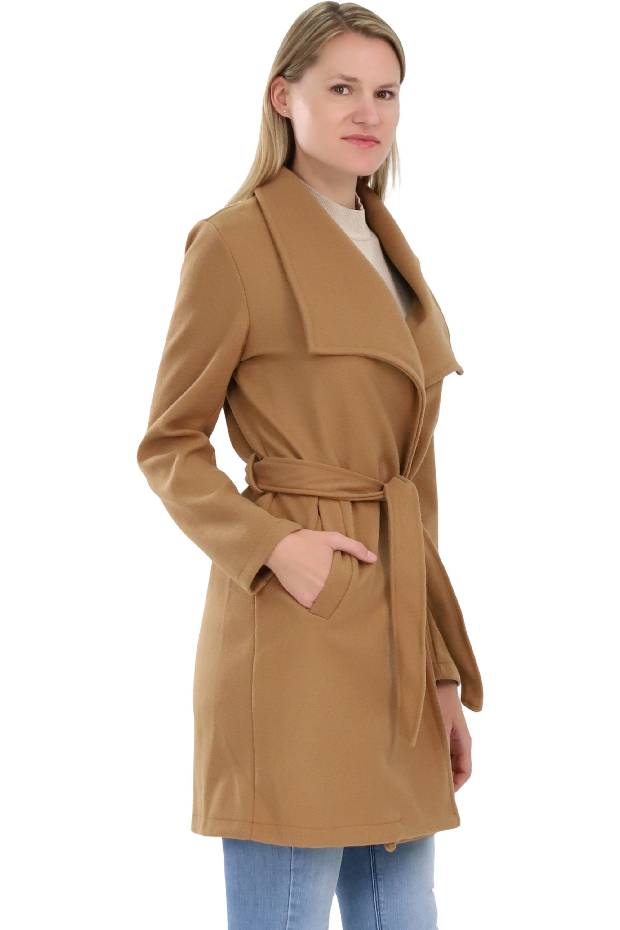 malito more than fashion Langmantel malito Damen Trenchcoat, schicker Wintermantel, klassische Jacke, langer Trenchcoat Longjacke Übergangszeit