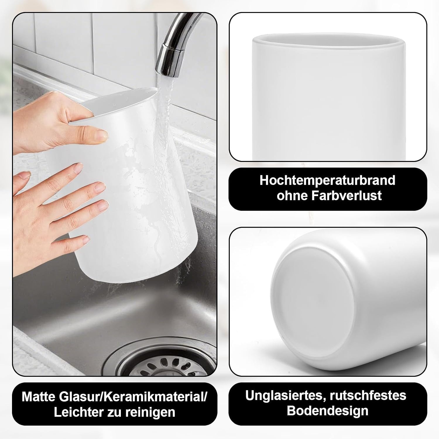 AFKSMILE Besteckhalter 2 Stück Küchenutensilienhalter, Utensilienhalter Keramik, Besteckkorb, Küchenhelfer Set, Kochutensilien-Töpfe für Spatel, Löffel, Pflanze – Bild 3 von 5