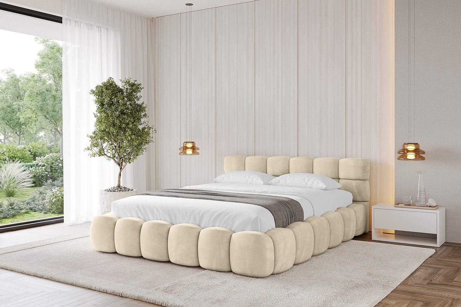 ALTDECOR Polsterbett LEYA-v1 (Polsterbett mit Bettkasten und Lattenrost, Boxbett mit Matratze), Doppelbett mit Stauraum, Bett mit Kopfteil