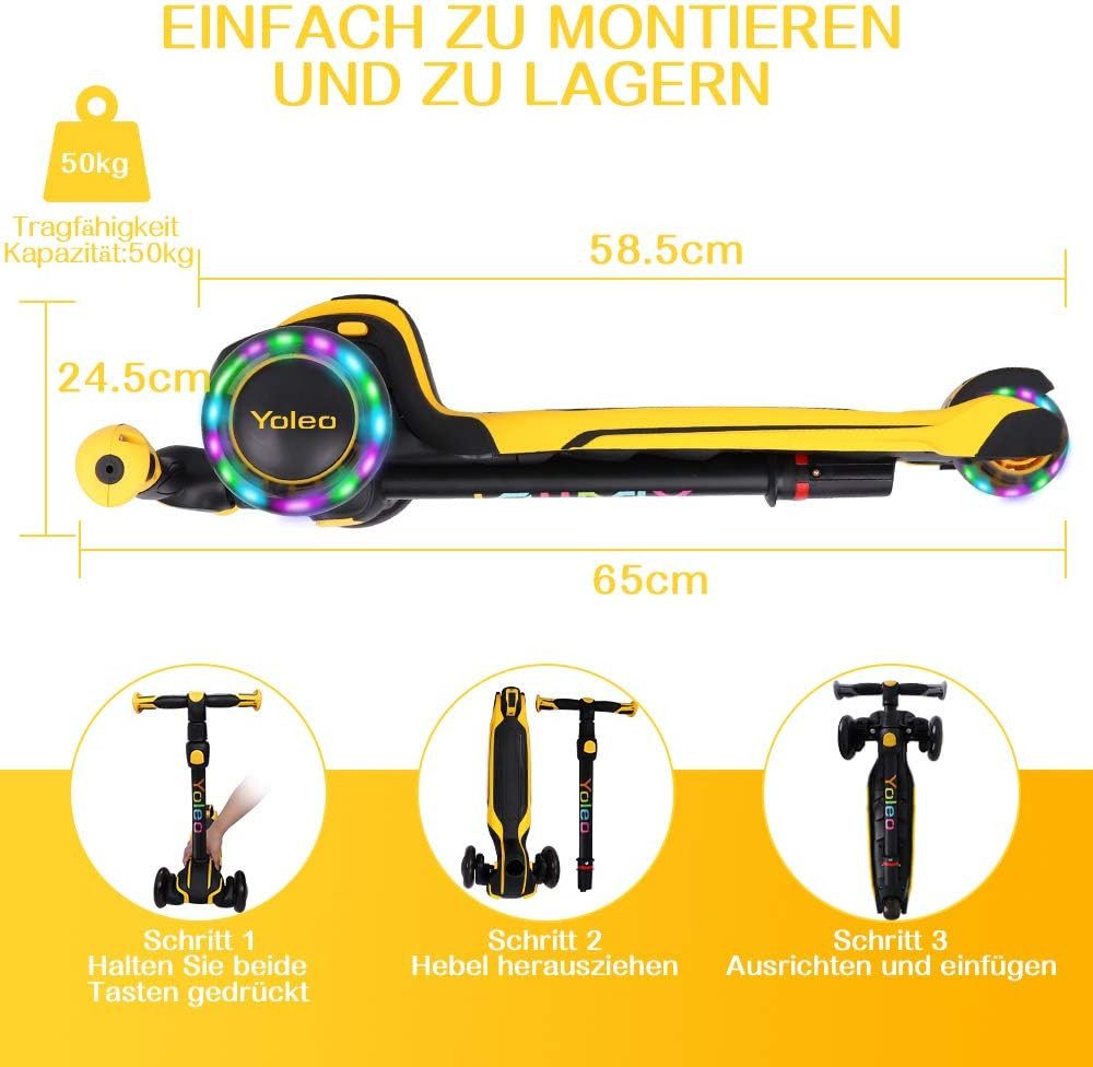 YOLEO Dreiradscooter, LED, 4-fach höhenverstellbar