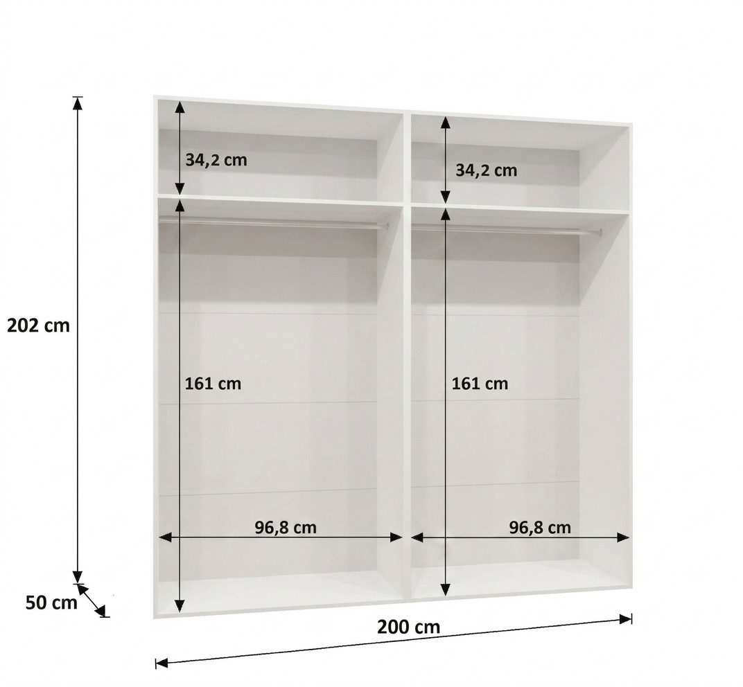 ABIKS MÖBEL Drehtürenschrank BARI 2 Schlafzimmerschrank mit Spiegel Kleiderstange und Regalen Garderobenschrank Kleiderschrank in 5 verschieden Breiten und 4 Farben