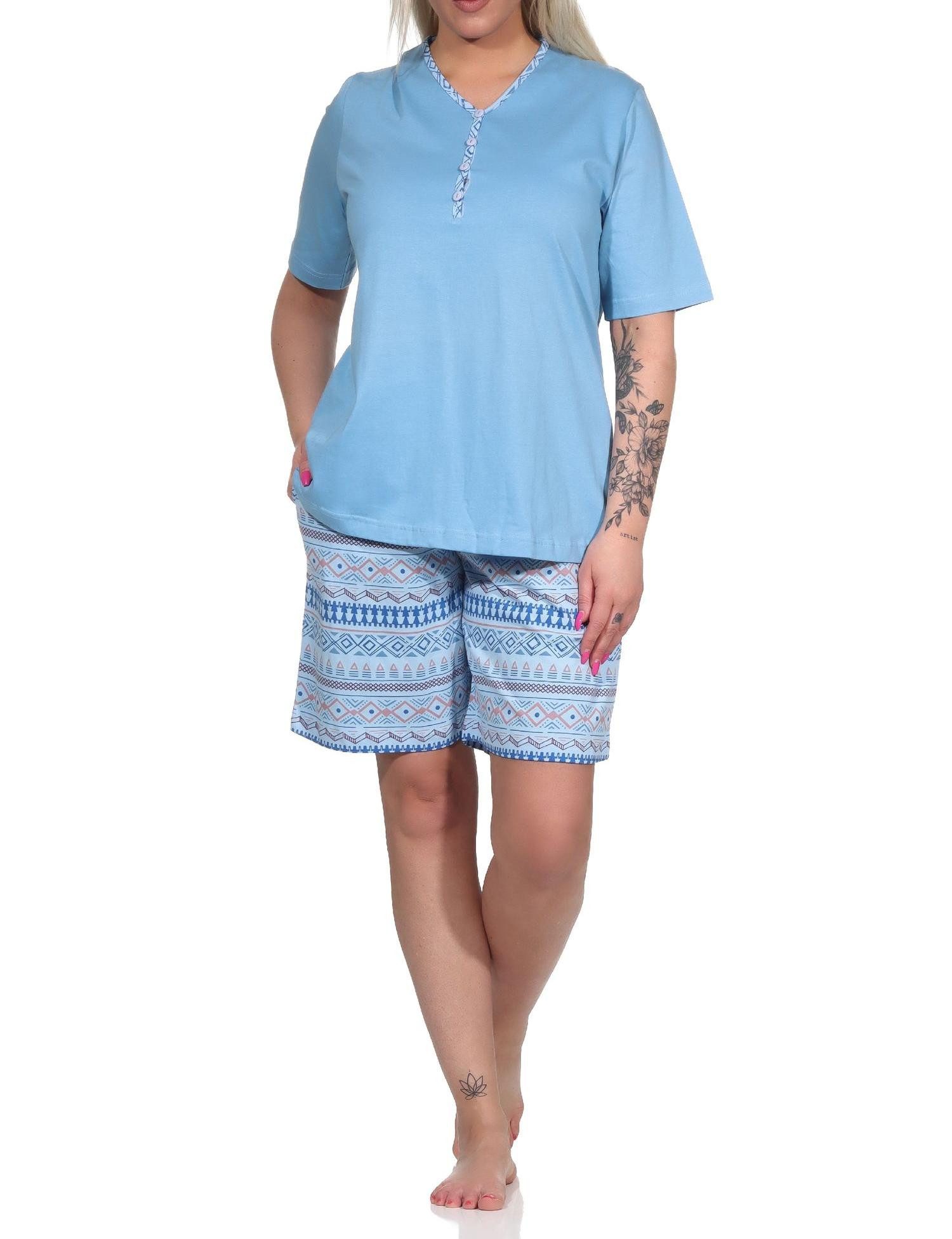 Pyjama Damen kurzarm Shorty Schlafanzug im Ethnolook - auch in Übergrößen