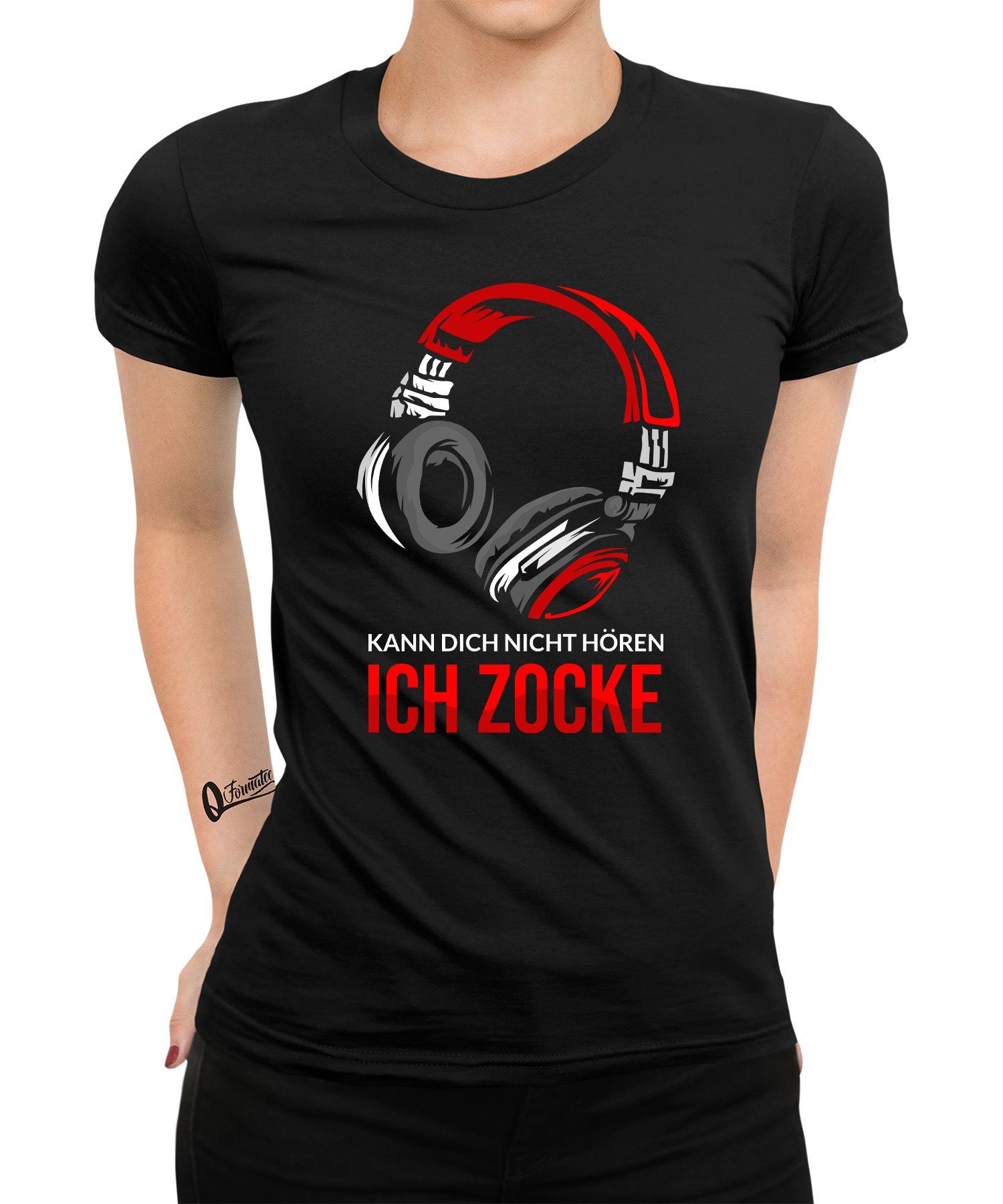 Quattro Formatee Kurzarmshirt Ich Zocke - Gaming Gamer Zocken Kopfhörer Damen T-Shirt (1-tlg)