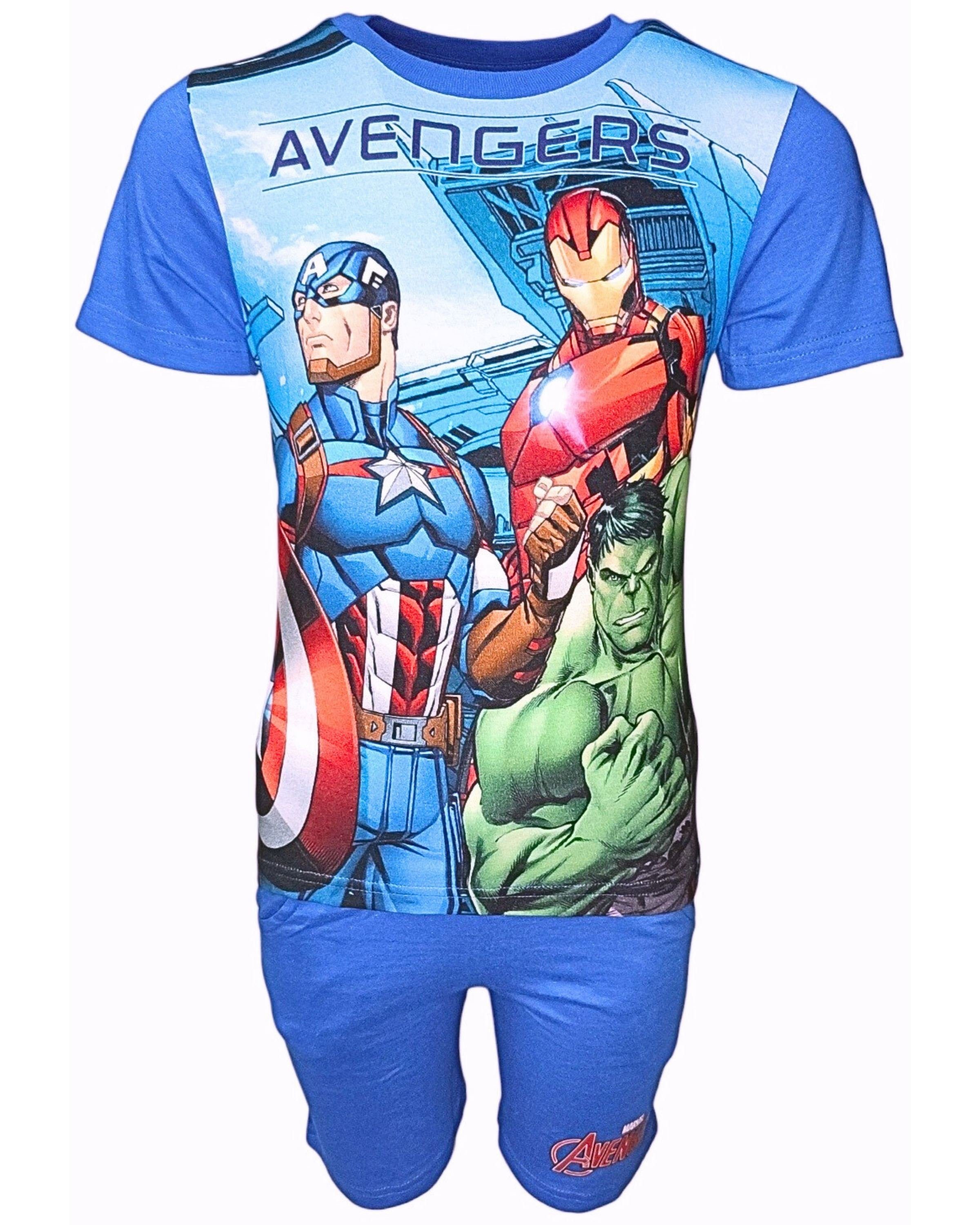 The AVENGERS Shorty Marvel (2 tlg) Jungen Set T-Shirt & Kurze Hose Gr. 98 - 128 cm Blau