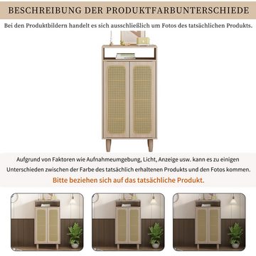 Welikera Anrichte Hochbeiniges Sideboard, 115 cm Atmungsaktive Rattantüren