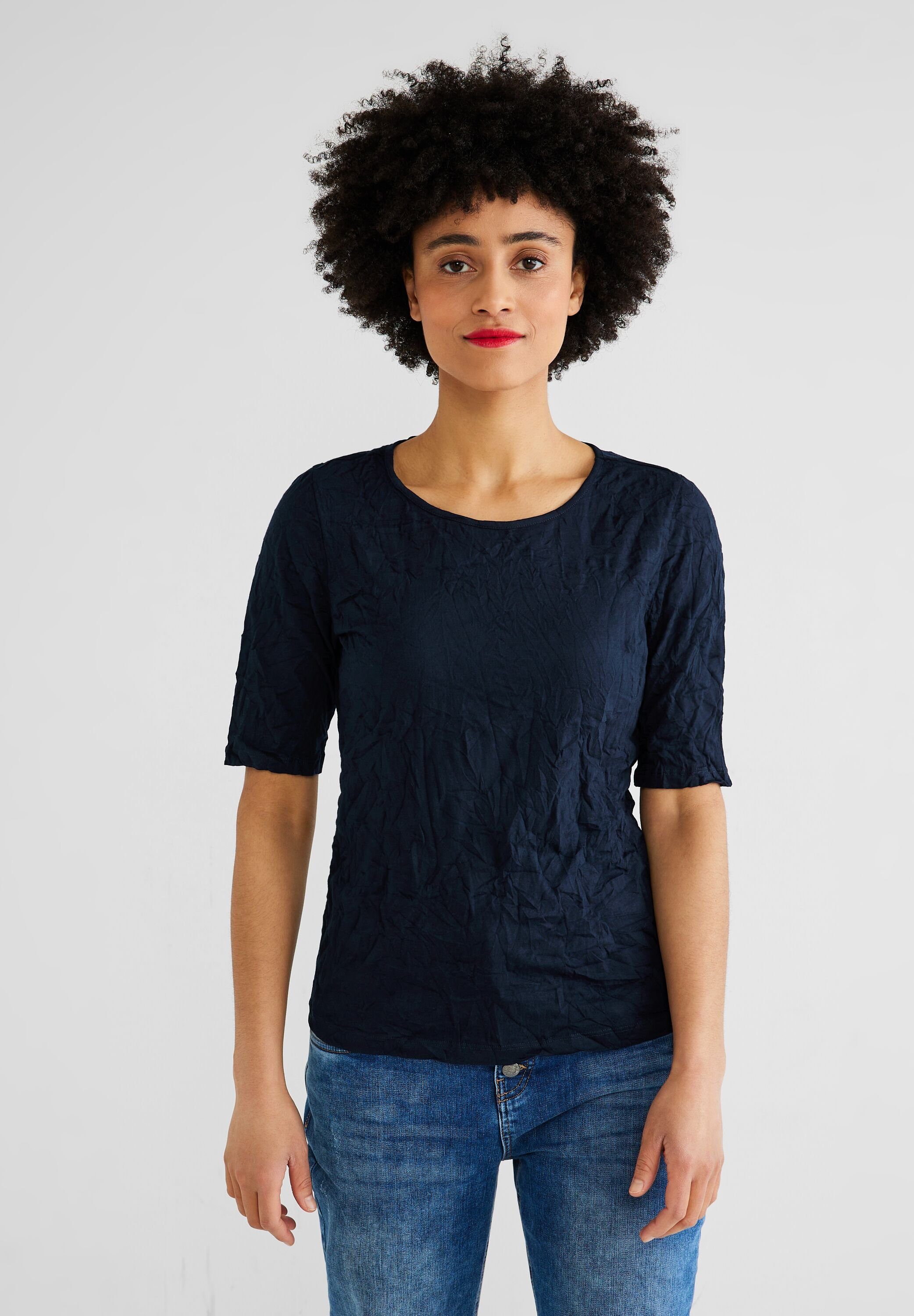 softem Rundhalsshirt STREET aus Materialmix blue deep ONE