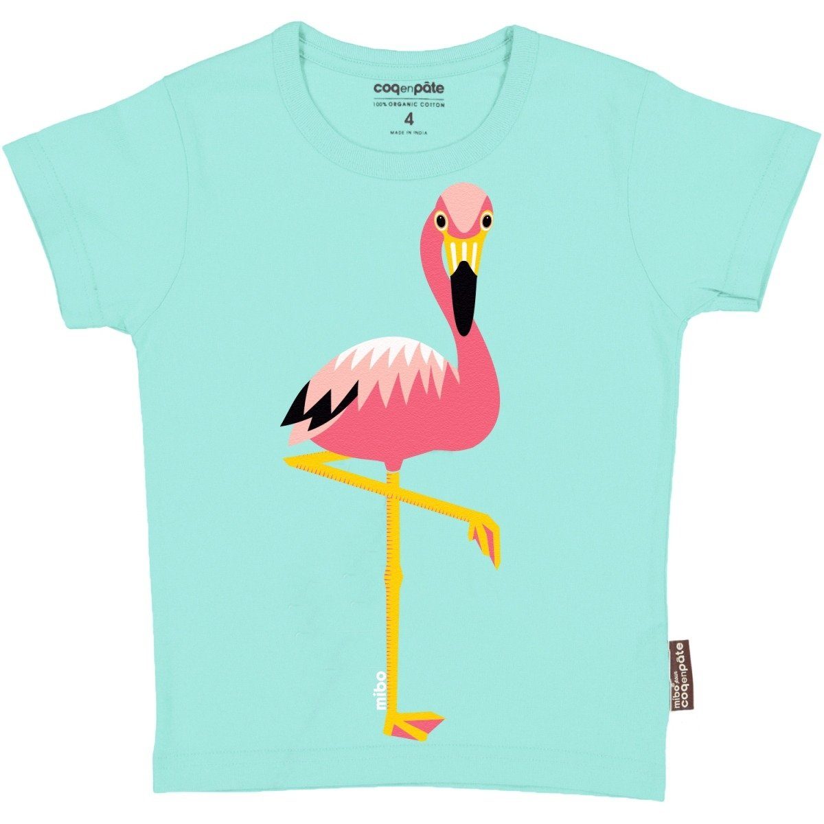 COQ EN PATE T-Shirt Kurzarm T-Shirt Flamingo 1 Jahr Kinder Grün Unisex beidseitig bedruckt