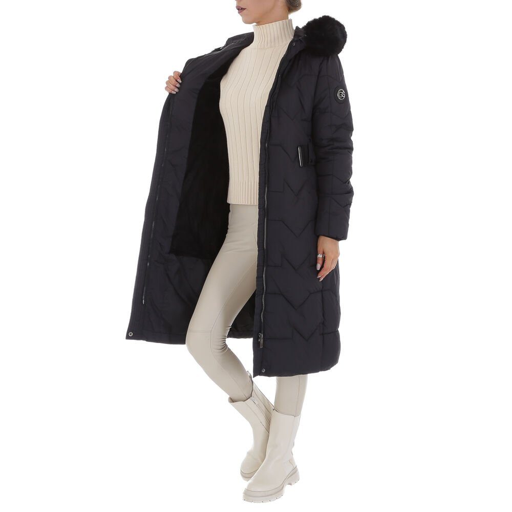 Ital-Design Wintermantel Damen Freizeit Kapuze Schwarz Wintermantel Gefüttert in