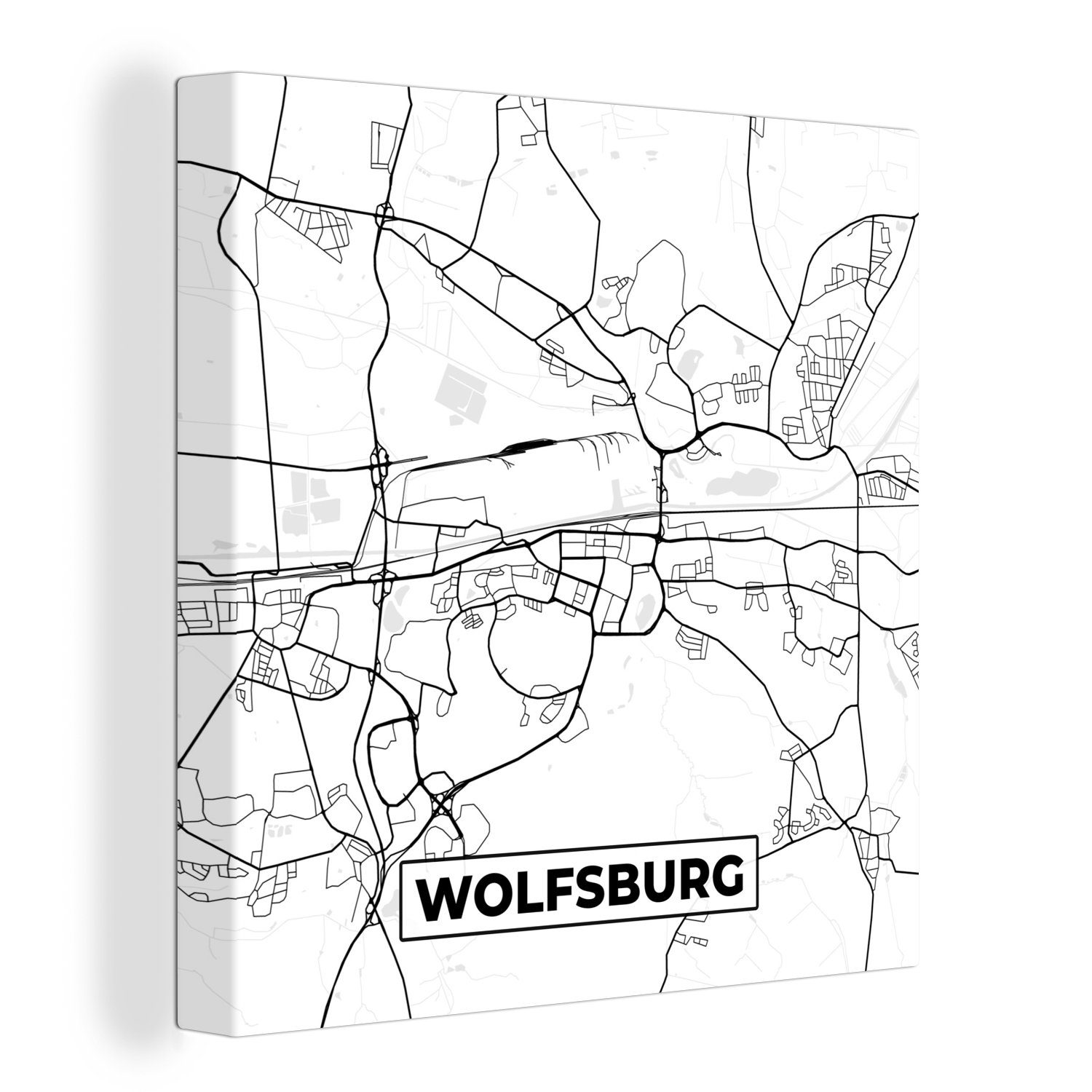 OneMillionCanvasses® Leinwandbild Wolfsbridge - Karte - Stadtplan, (1 St), Leinwand Bilder für Wohnzimmer Schlafzimmer
