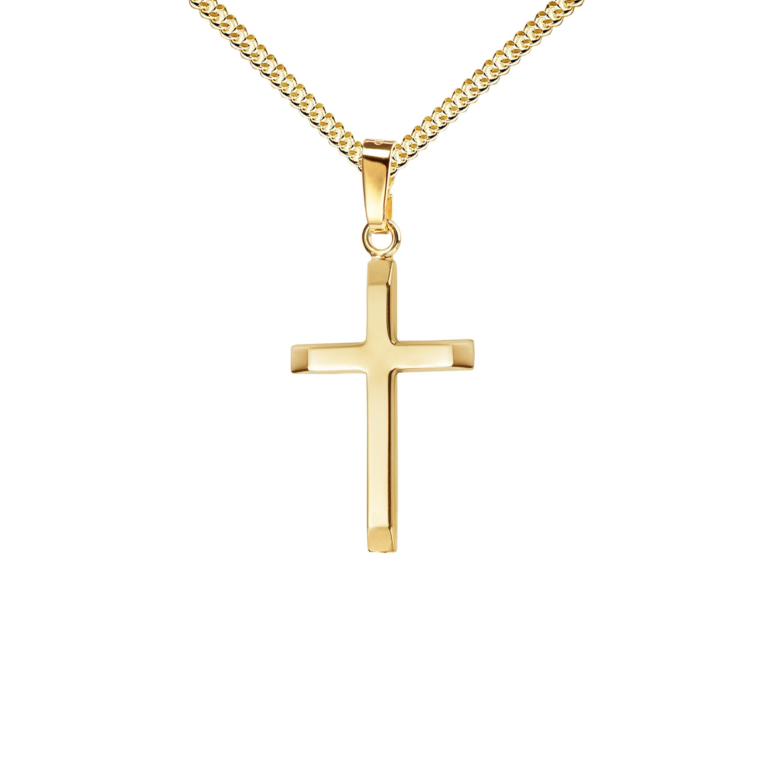 JEVELION Kreuzkette Kreuz Anhänger 750 Gold - Made in Germany (Goldkreuz, für Damen und Herren), Mit Kette vergoldet- Länge wählbar 36 - 70 cm.