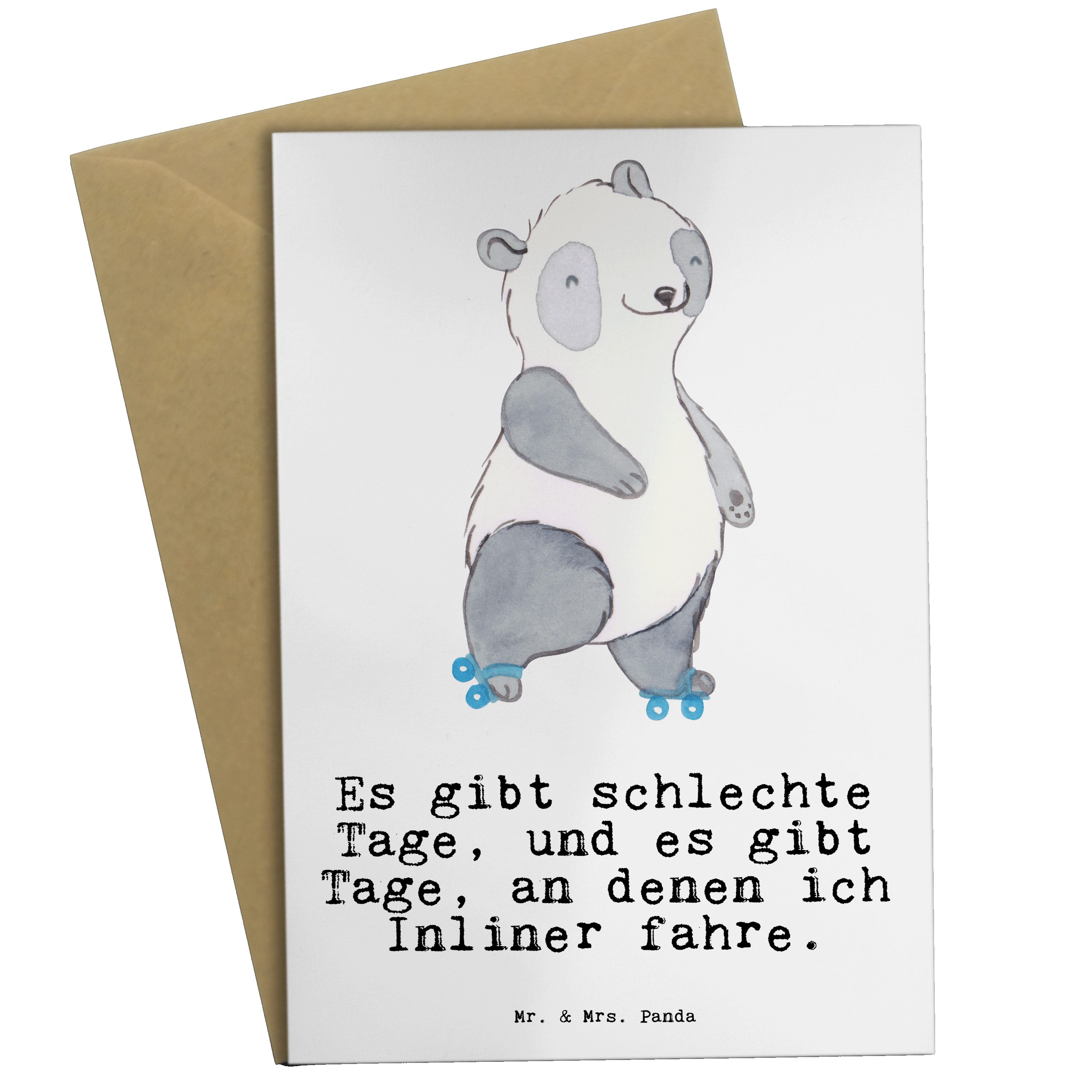 Geschenk, Geburtstag Panda fahren Tage Panda - Karte, Weiß Grußkarte Inliner Mrs. Mr. Sport, - &