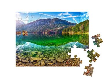 puzzleYOU Puzzle Eibsee vor dem Gipfel der Zugspitze, 48 Puzzleteile, puzzleYOU-Kollektionen Landschaft