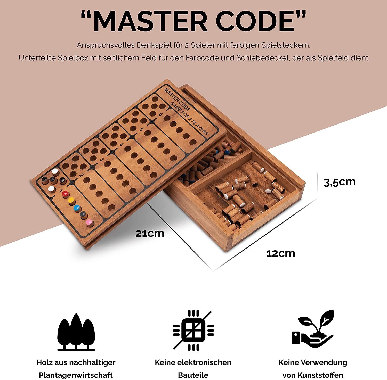Logoplay Holzspiele Spielesammlung, Code Finder – Logik- und Denkspiel aus edlem Samena-Holz für 2 SpielerHolzspielzeug