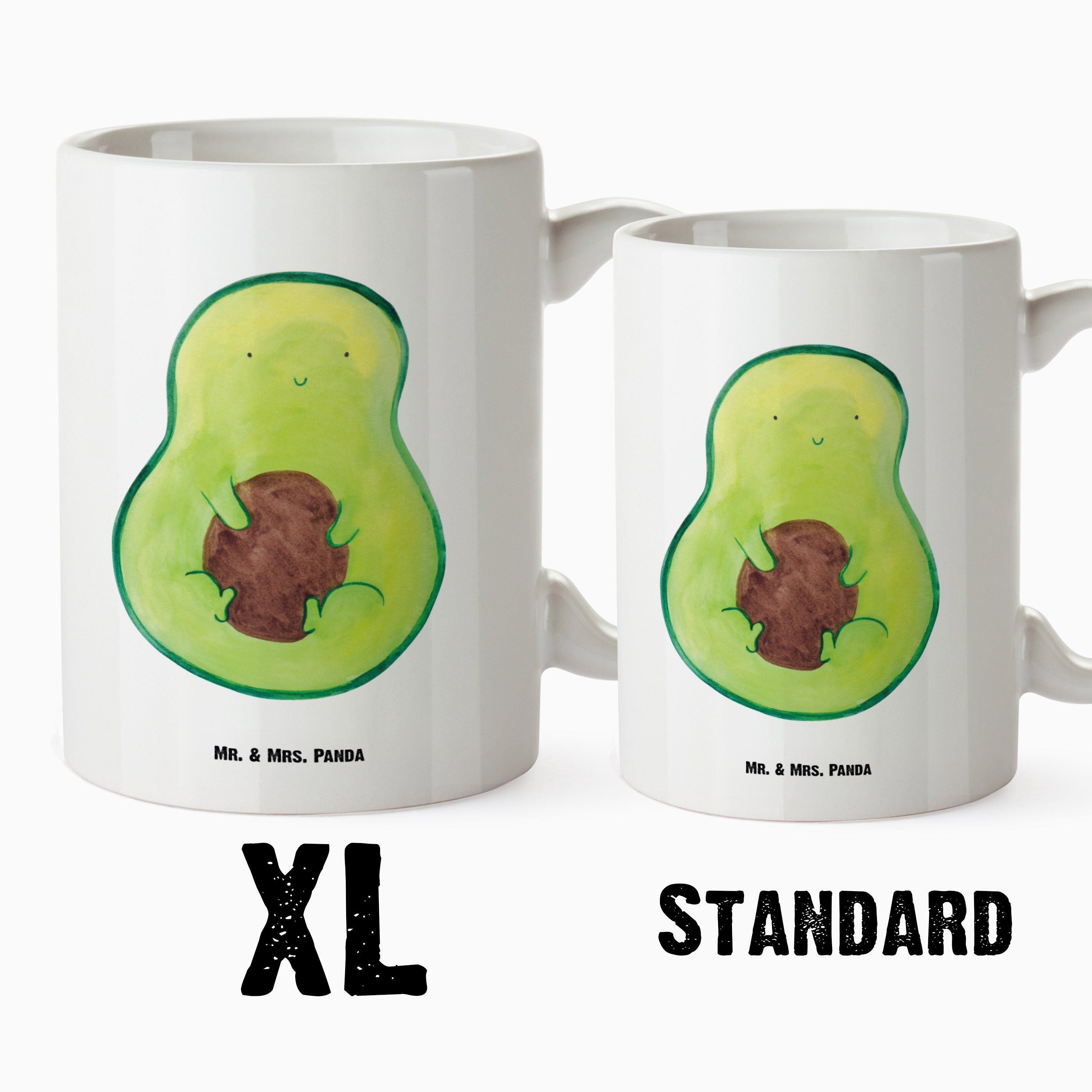 Spruch Weiß Tasse Kern - XL Keramik Tasse Geschenk, Avocadokern, - Leben, Veggie, Mr. mit Panda & Avocado Mrs.