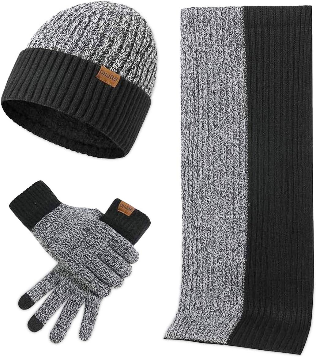 Coonoor Mütze & Schal Mütze-, Schal- und Touchscreen-Handschuh-Set zweiteiliges Winter-Warmhalte-Set in zwei Farben