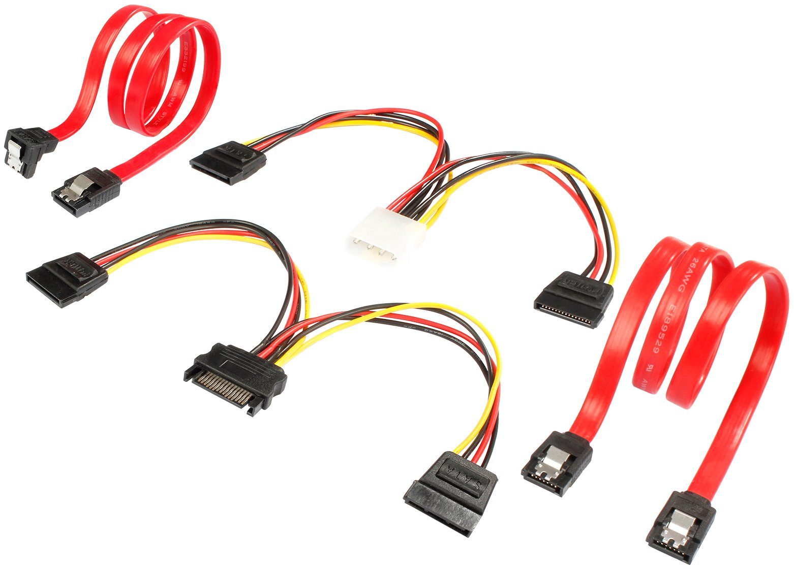 Poppstar Computer-Kabel, 2x 50cm Sata 3 Datenkabel, 1x 16cm Y Stromkabel, 1x 16cm Y Strom Kabel