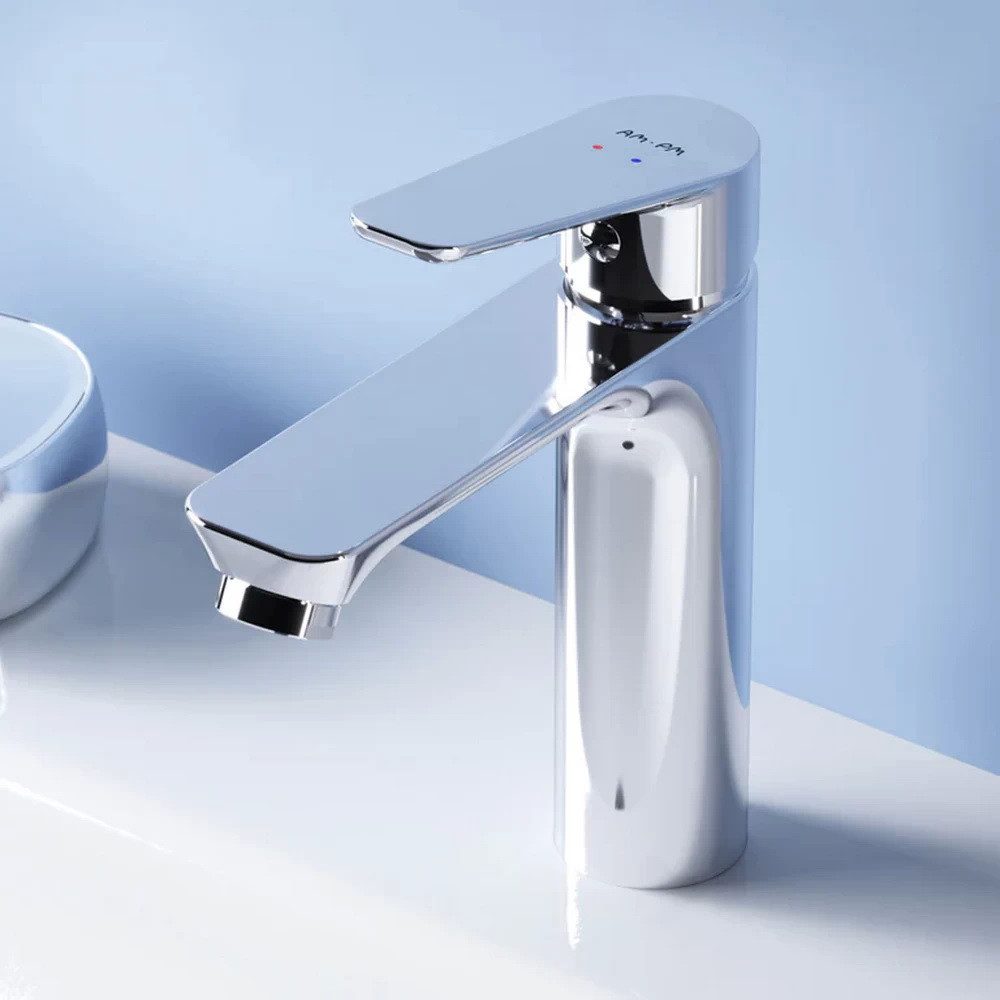 AM.PM Waschtischarmatur Badarmatur Bad Armatur HIT Wasserhahn S-Größe mit Klick-Ablaufgarnitur (Waschbeckenarmatur Mischarmatur mit Wasserablauf, Mischbatterie, 2 x G 3/8-Anschluss und Klick-Ablauf Chrom / Silber) Einhebelmischer für warmes und kaltes Wasser