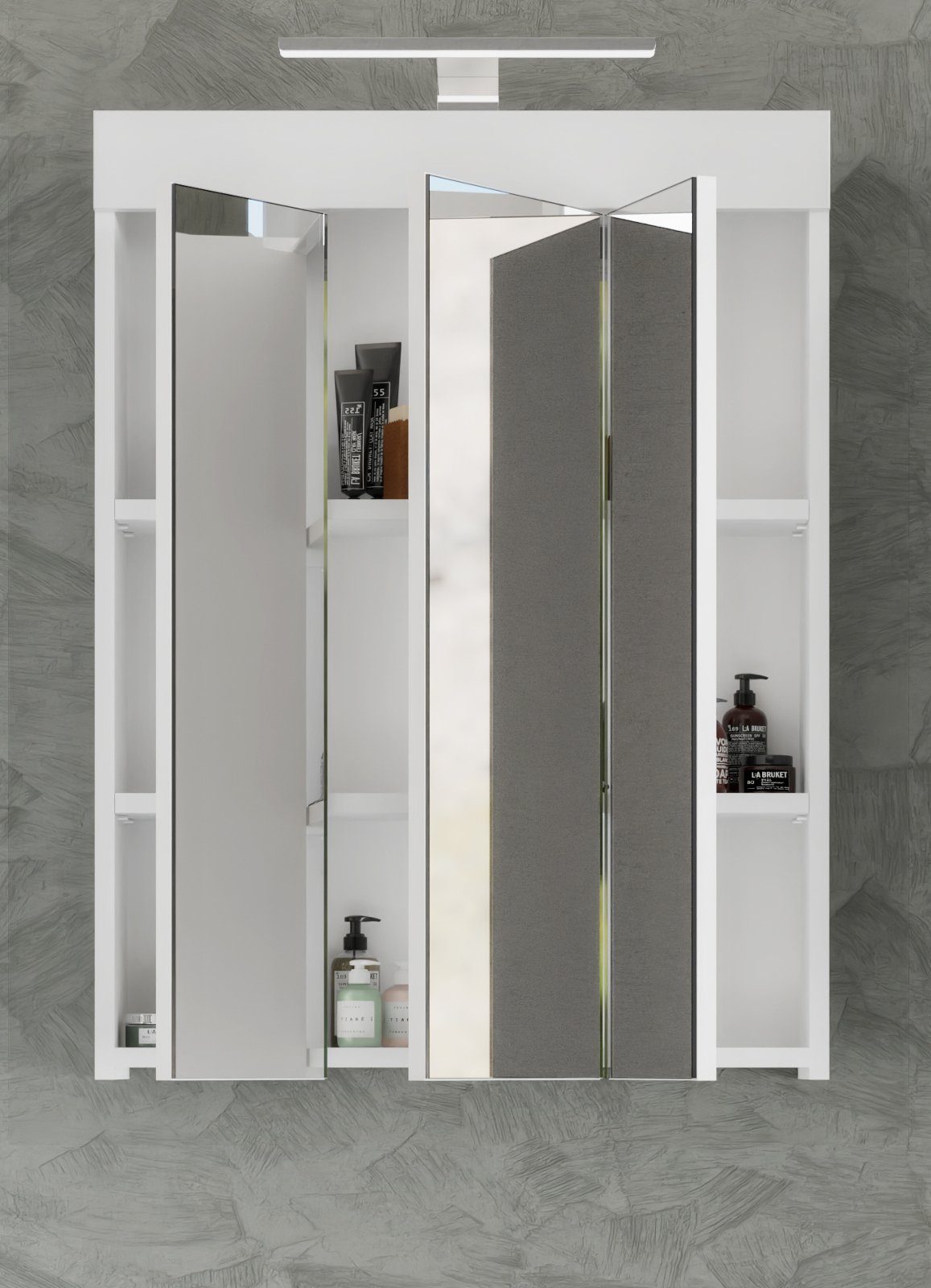 xonox.home 3-türig, weiß 60x79 (Spiegelschrank und inklusive Steckdose Badezimmerspiegelschrank cm, Hochglanz) LED-Beleuchtung Snow
