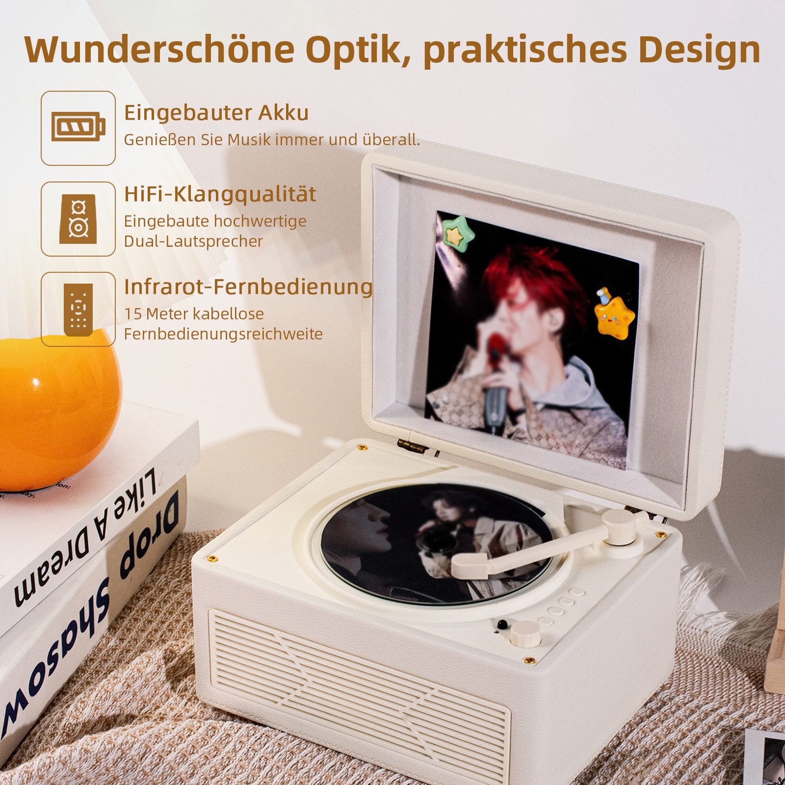 Tekoo Tragbarer CD-Player mit Bluetooth, Vintage Leder-Optik, Stereoanlage CD-Player (Bluetooth, Bluetooth 5.3, TF-Kartenslot, USB-Wiedergabe, Stereo-Lautsprecher)