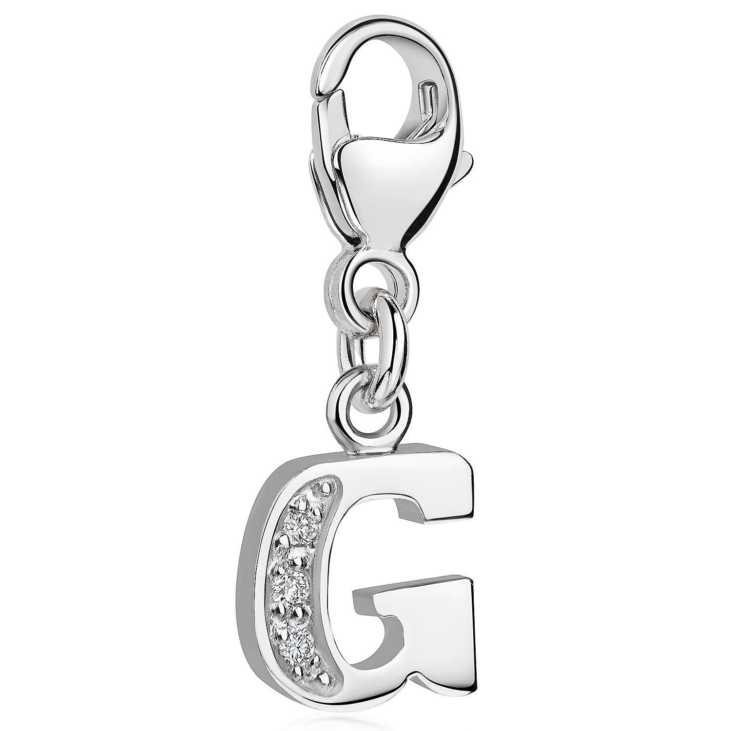 Materia Charm Buchstabe Silber Anhänger Buchstabe " G " Alphabet Zirkonia C57, 925 Sterling Silber, rhodiniert
