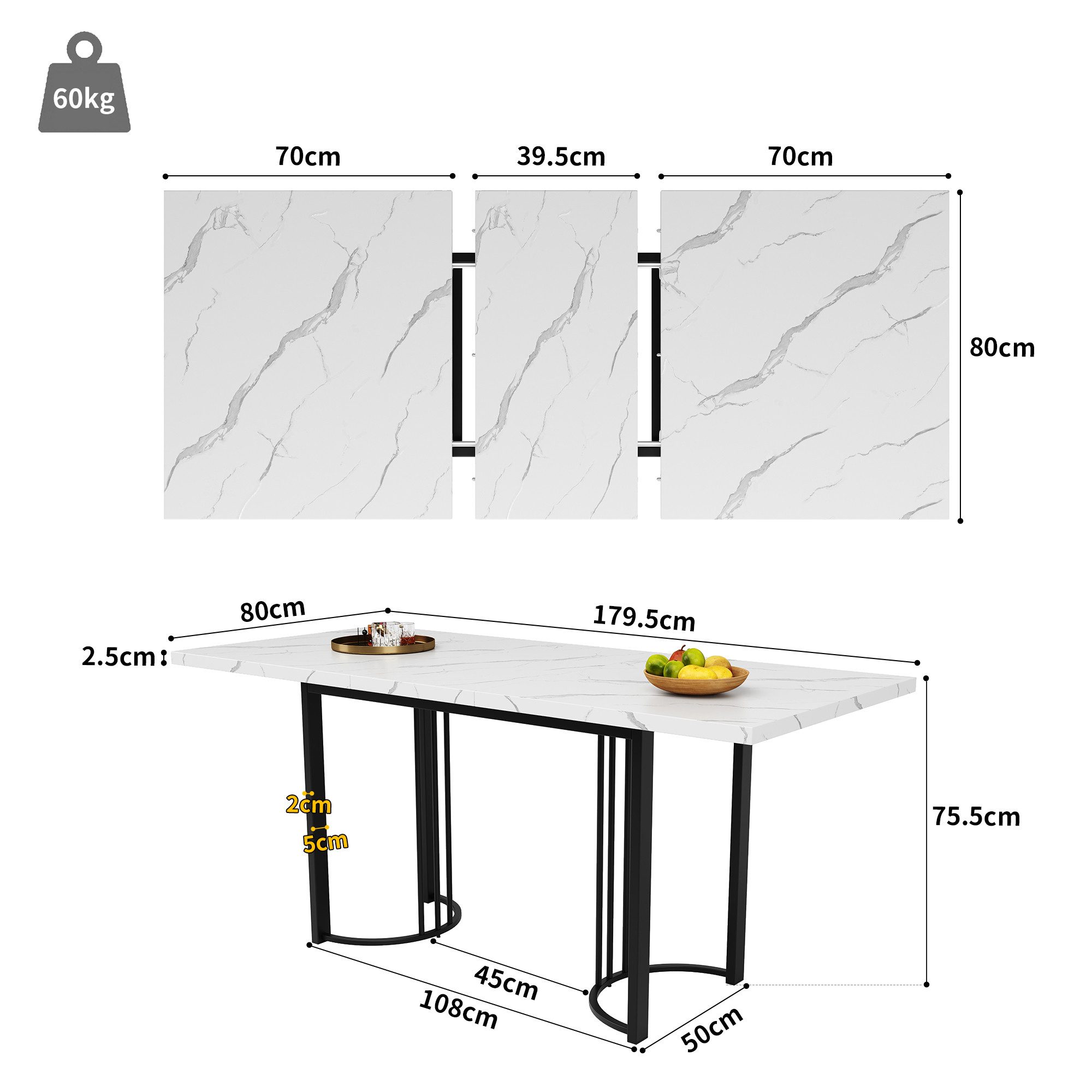Celya Esstisch Teleskoptisch,Esstisch Ausziehtisch MDF Tischplatte Mit Marm günstig online kaufen