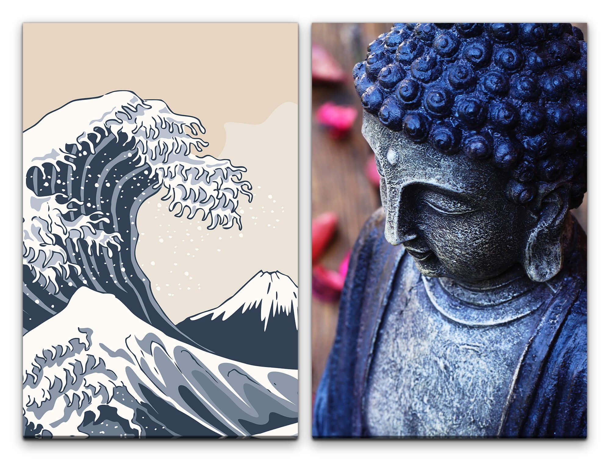 Sinus Art Leinwandbild 2 Bilder je 60x90cm Buddha Kanagawa Buddhismus