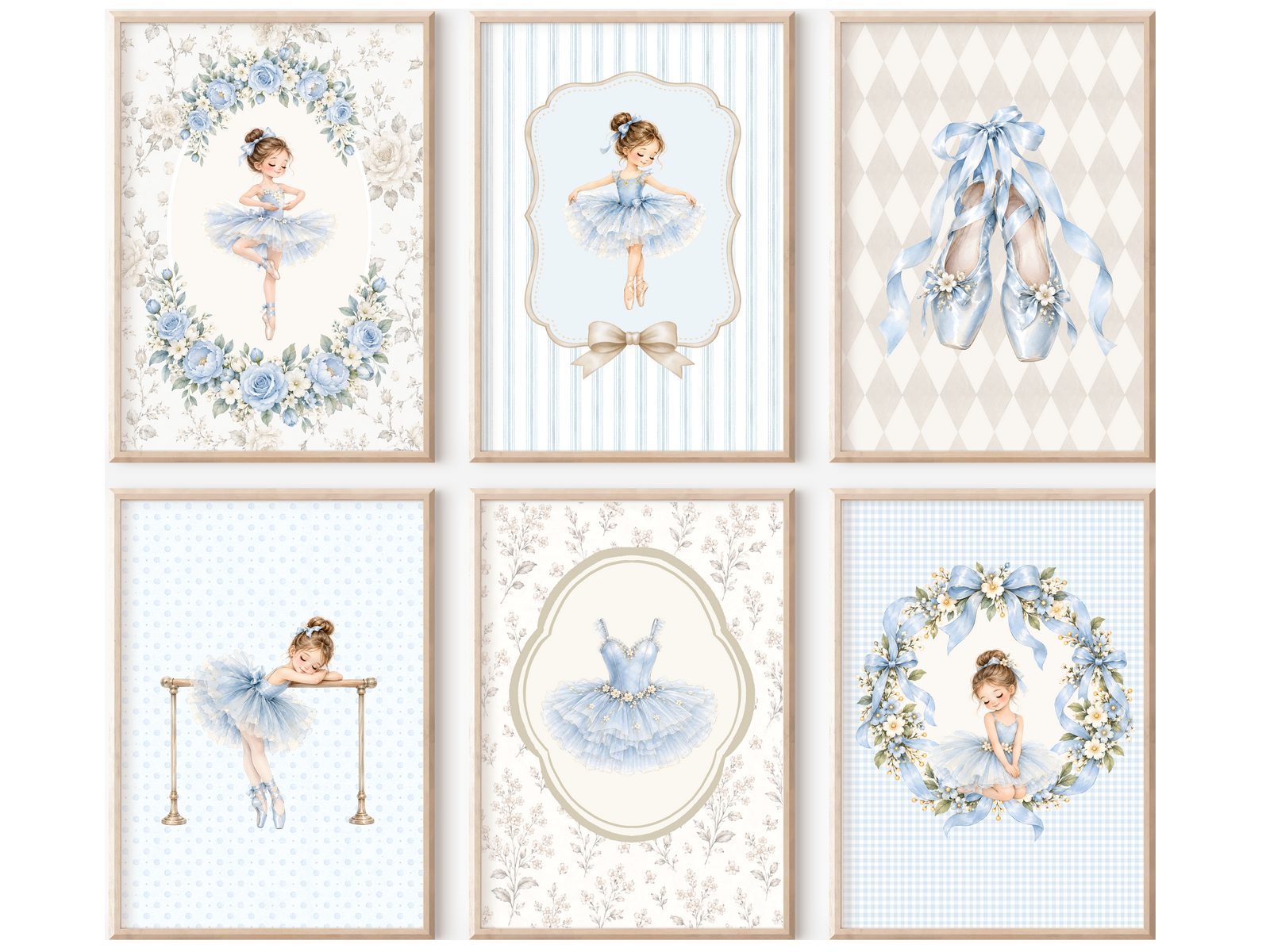 homestyle-accessoires Poster Kinderzimmer Bilderwand 6erSet Bilderset Babyzimmer BALLERINA BLEU, Hochformat, Künstlerpapier, ohne Rahmen