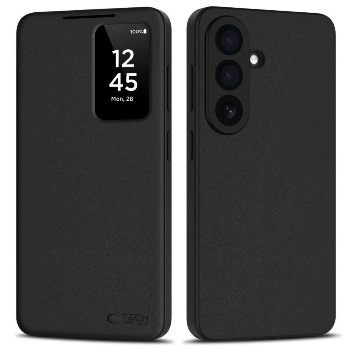 TECH PROTECT Handyhülle Brieftaschenhülle - Wallet für Samsung Galaxy S26 Schwarz Case 6,2 Zoll, Sichtfenster zeigt wichtige Infos ohne Öffnen der Hülle
