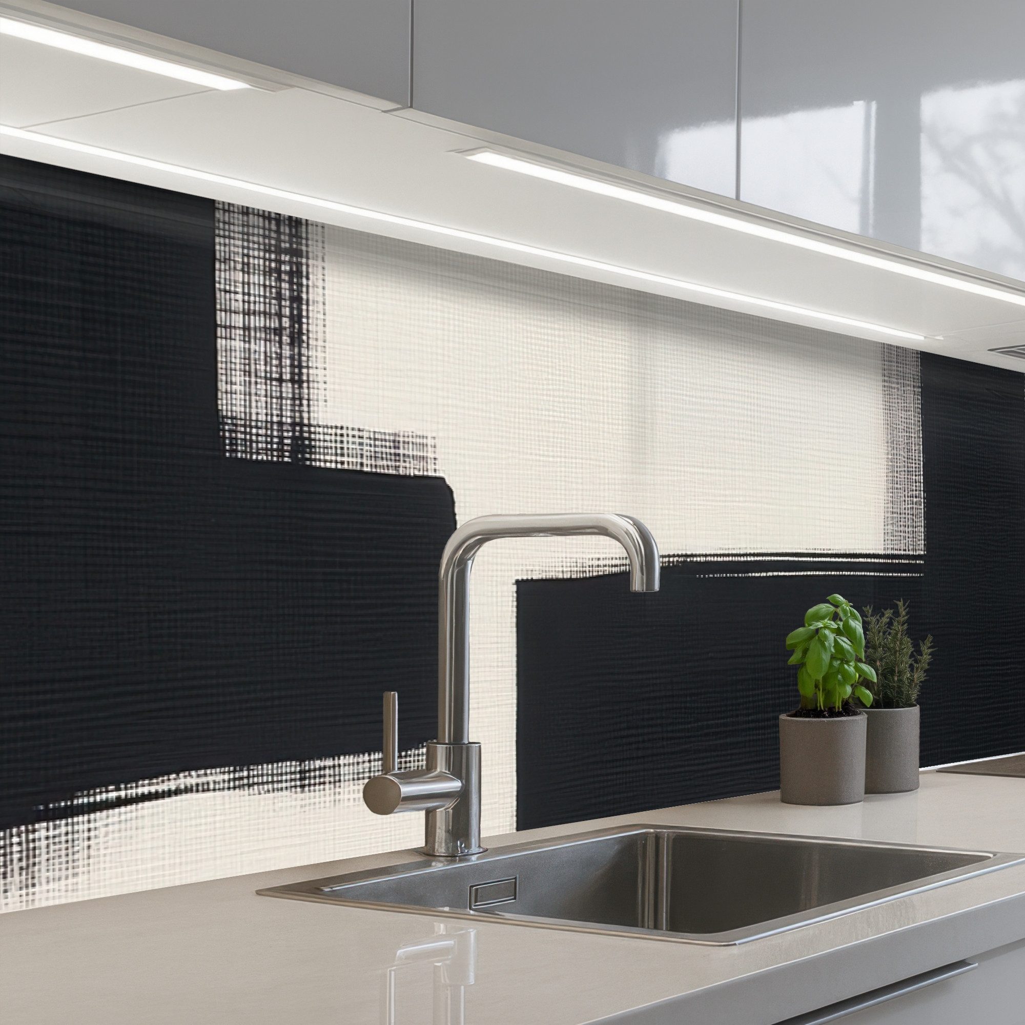 KitchenYeah Küchenrückwand selbstklebend Schwarz - Abstrakt - Japanisch, (1-tlg), Spritzschutz, Küche, Rückwand, Küchenwand, Ohne Bohren, 250x60 cm