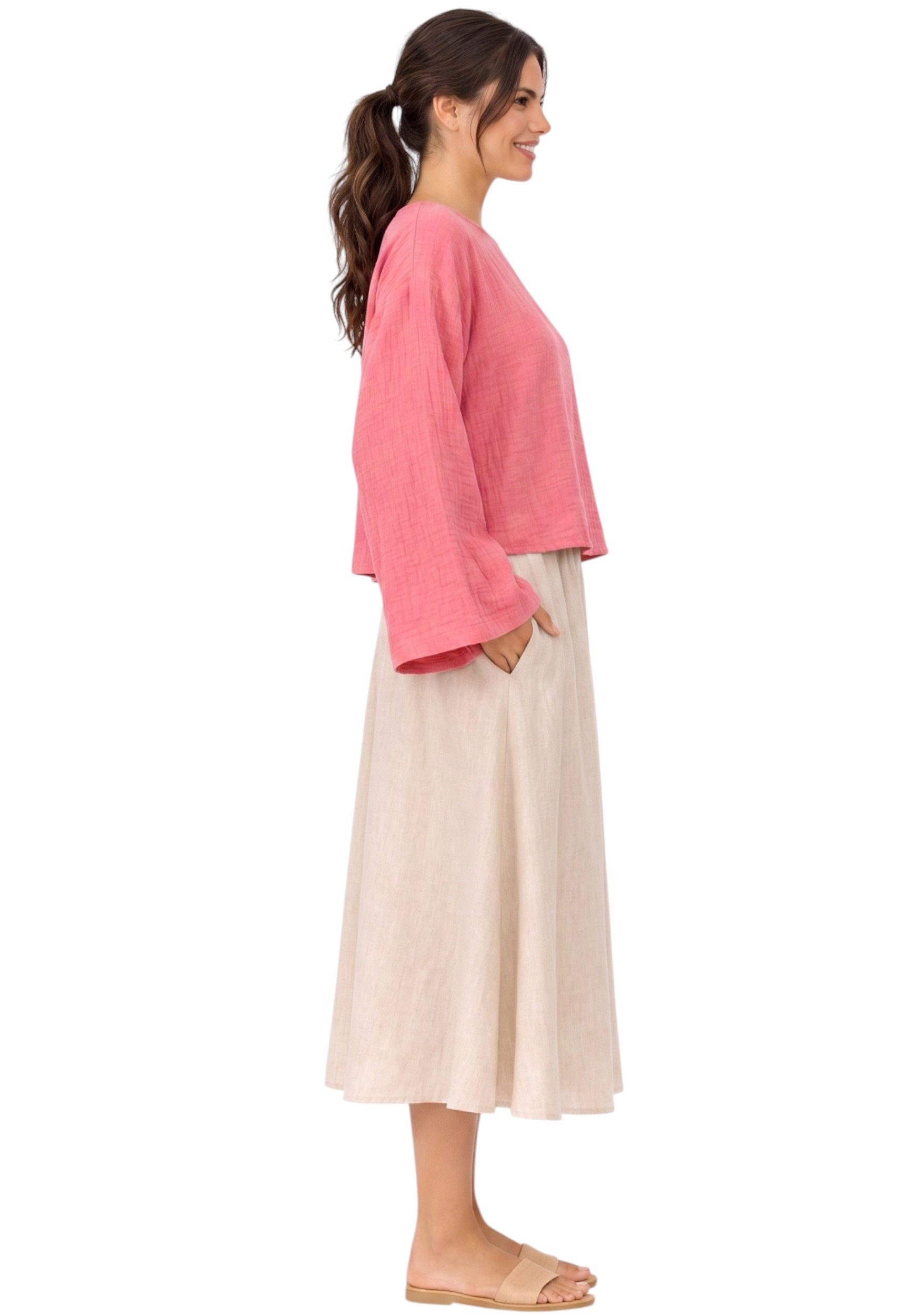 WENOR Schlupfbluse Damen Musselin Einheitsgröße – Oversize Sommerbluse 36-40 weite Fledermausärmel, luftig & locker – Baumwoll-Layering Sommerbluse – Bild 3 von 4