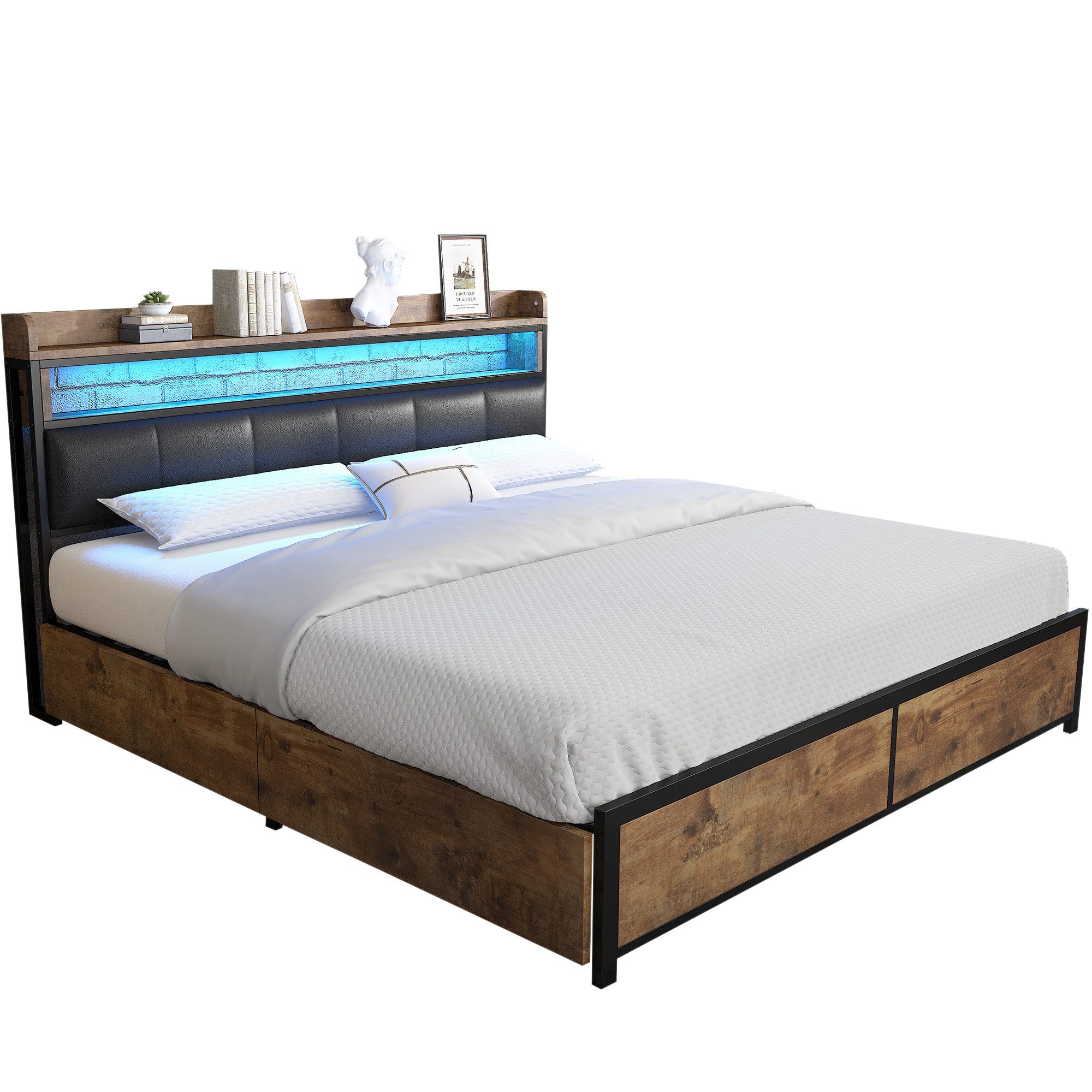 KLAM HOME Polsterbett hydraulisches Doppelbett Stauraumbett Continentalbett günstig online kaufen