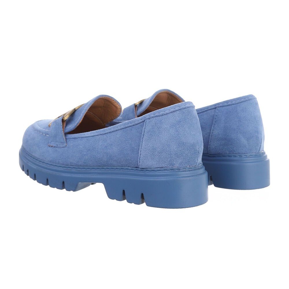 Ital-Design Damen Mokassins Freizeit Slipper Blockabsatz Mokassins in Hellblau
